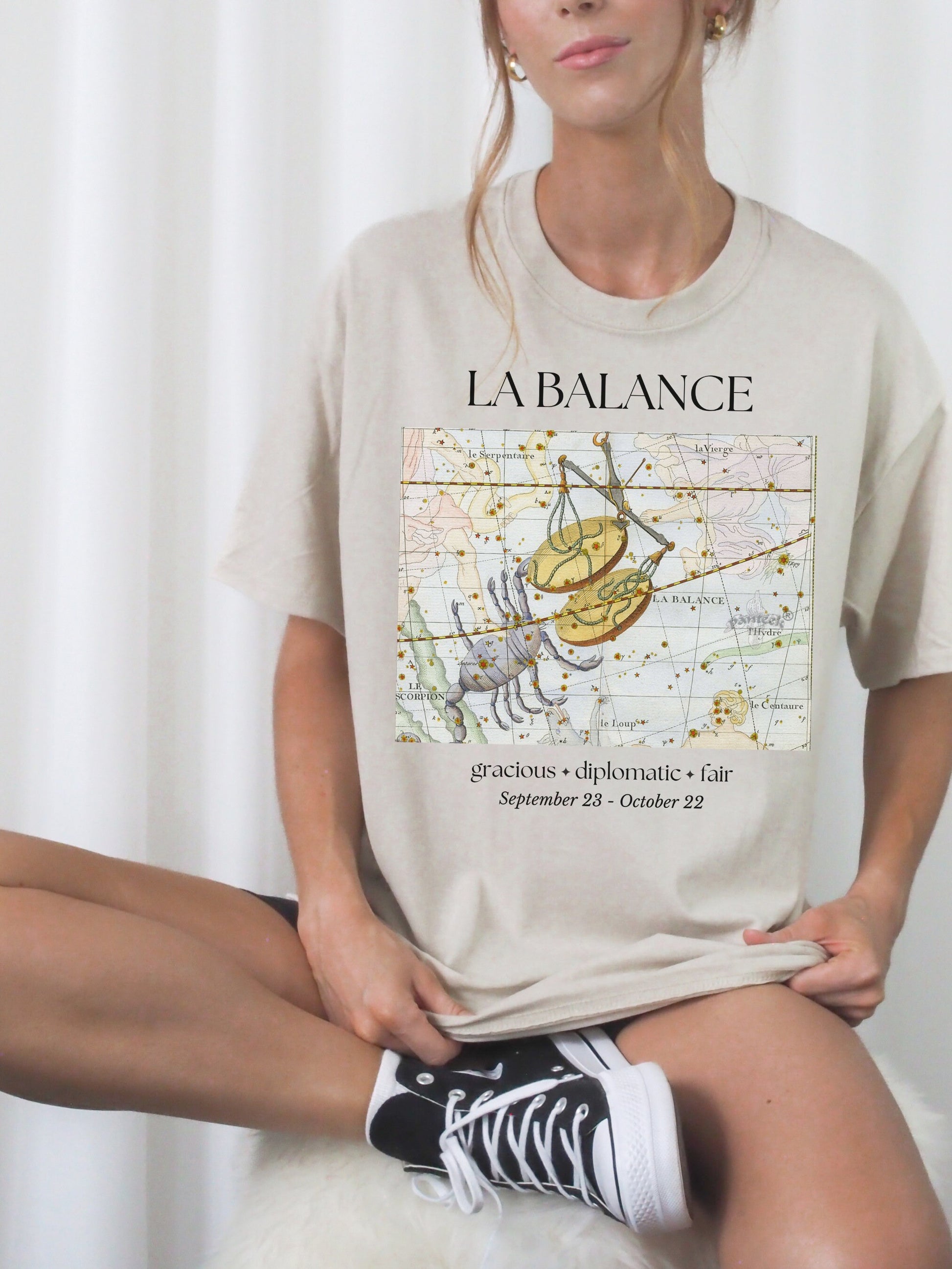 Libra French Zodiac Constellation Astrology Horoscope Tee Shirt * Libra Birthday Birth Date Shirt * Air Sign Gift * Light Dark Academia