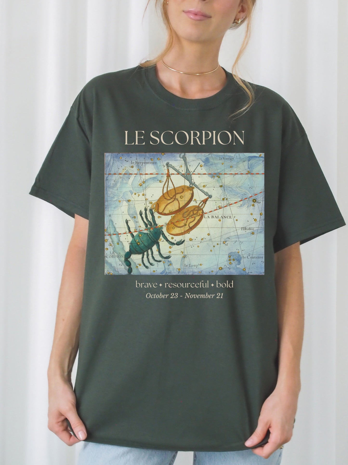 Scorpio French Zodiac Constellation Astrology Horoscope Tee Shirt * Scorpio Birthday Birth Date Shirt * Water Sign * Light Dark Academia