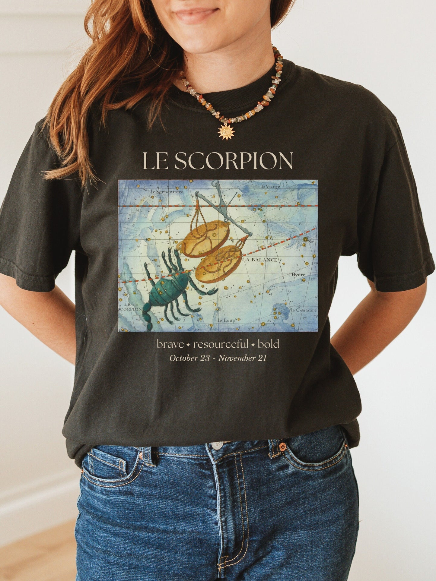 Scorpio French Zodiac Constellation Astrology Horoscope Tee Shirt * Scorpio Birthday Birth Date Shirt * Water Sign * Light Dark Academia