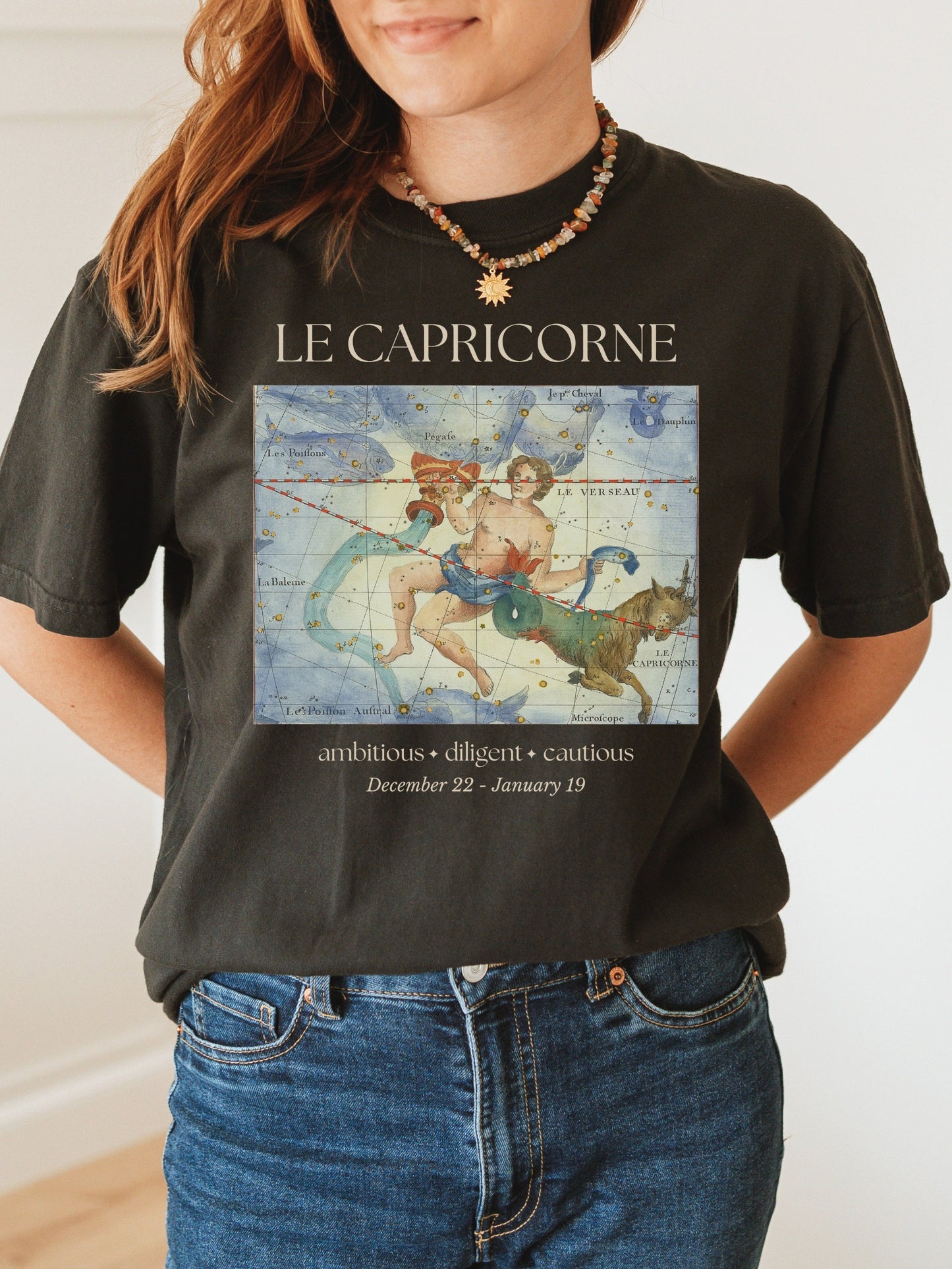 Capricorn French Zodiac Constellation Astrology Horoscope Tee Shirt * Birthday Birth Date Shirt * Earth Sign Gift * Light Dark Academia