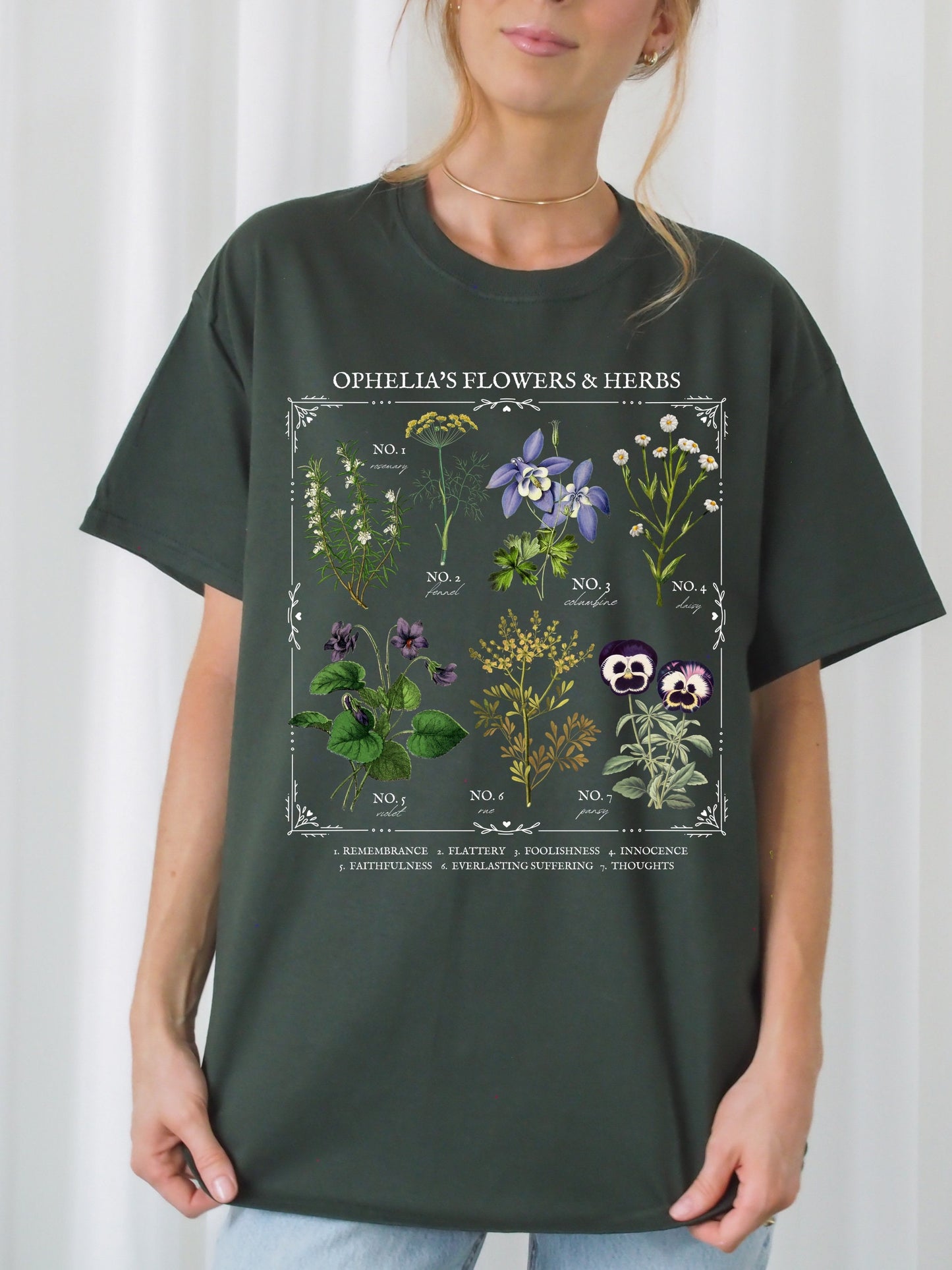 Shakespeare Hamlet Ophelia Literary Flower Chart Herbology Floral Tee Shirt Tshirt Bookish Bookworm Gift Poet Literature Shirt Dark Academia