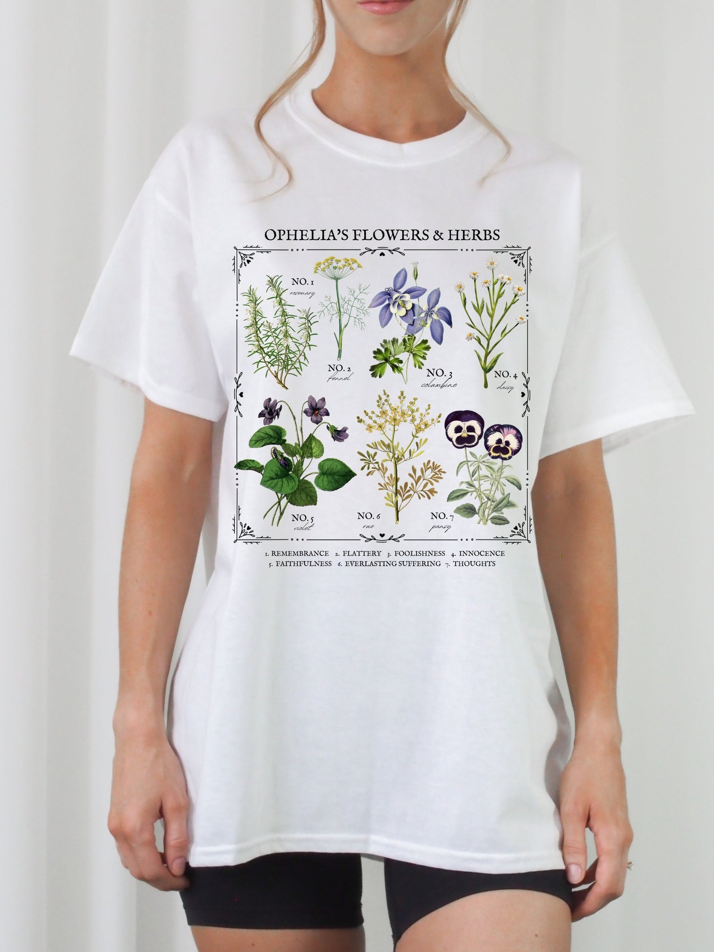 Shakespeare Hamlet Ophelia Literary Flower Chart Herbology Floral Tee Shirt Tshirt Bookish Bookworm Gift Poet Literature Shirt Dark Academia