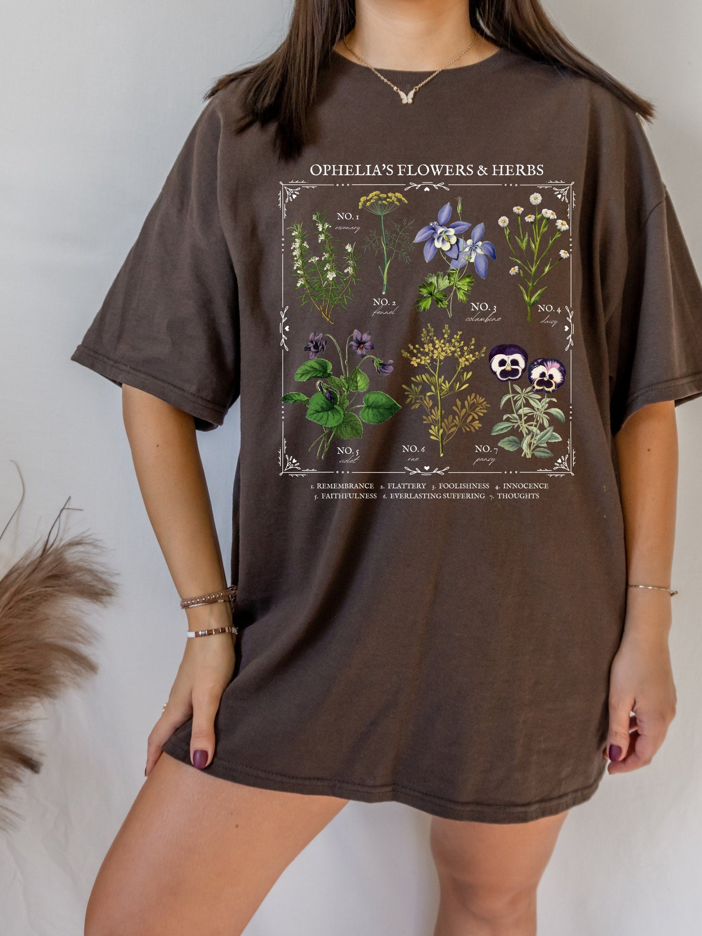 Shakespeare Hamlet Ophelia Literary Flower Chart Herbology Floral Tee Shirt Tshirt Bookish Bookworm Gift Poet Literature Shirt Dark Academia