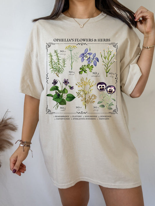 Shakespeare Hamlet Ophelia Literary Flower Chart T-shirt