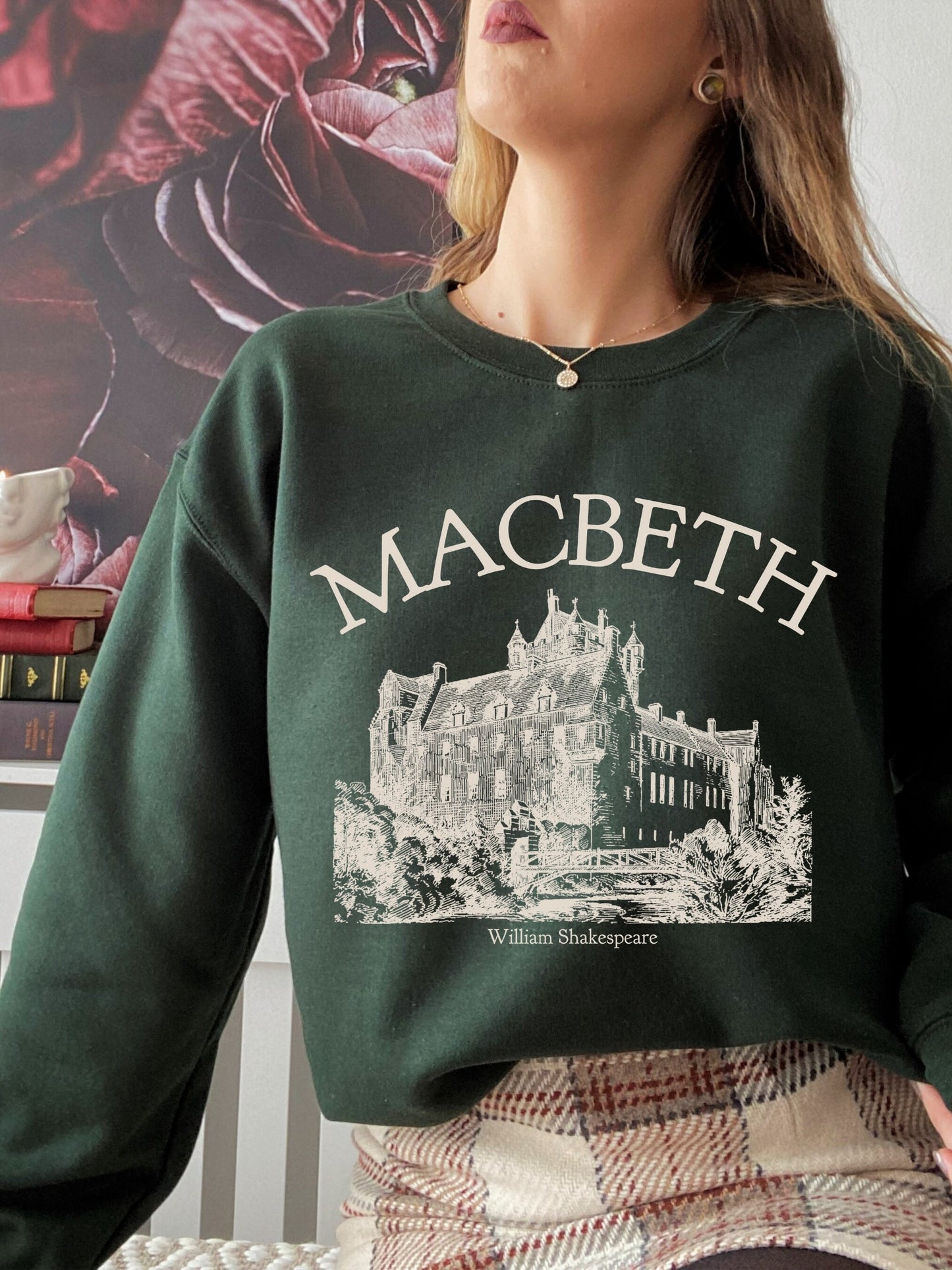 Shakespeare Macbeth Castle Bookish Sweatshirt * Literature Literary Shirt * Book Lover Bookworm Christmas Gift * Poet Light Dark Academia