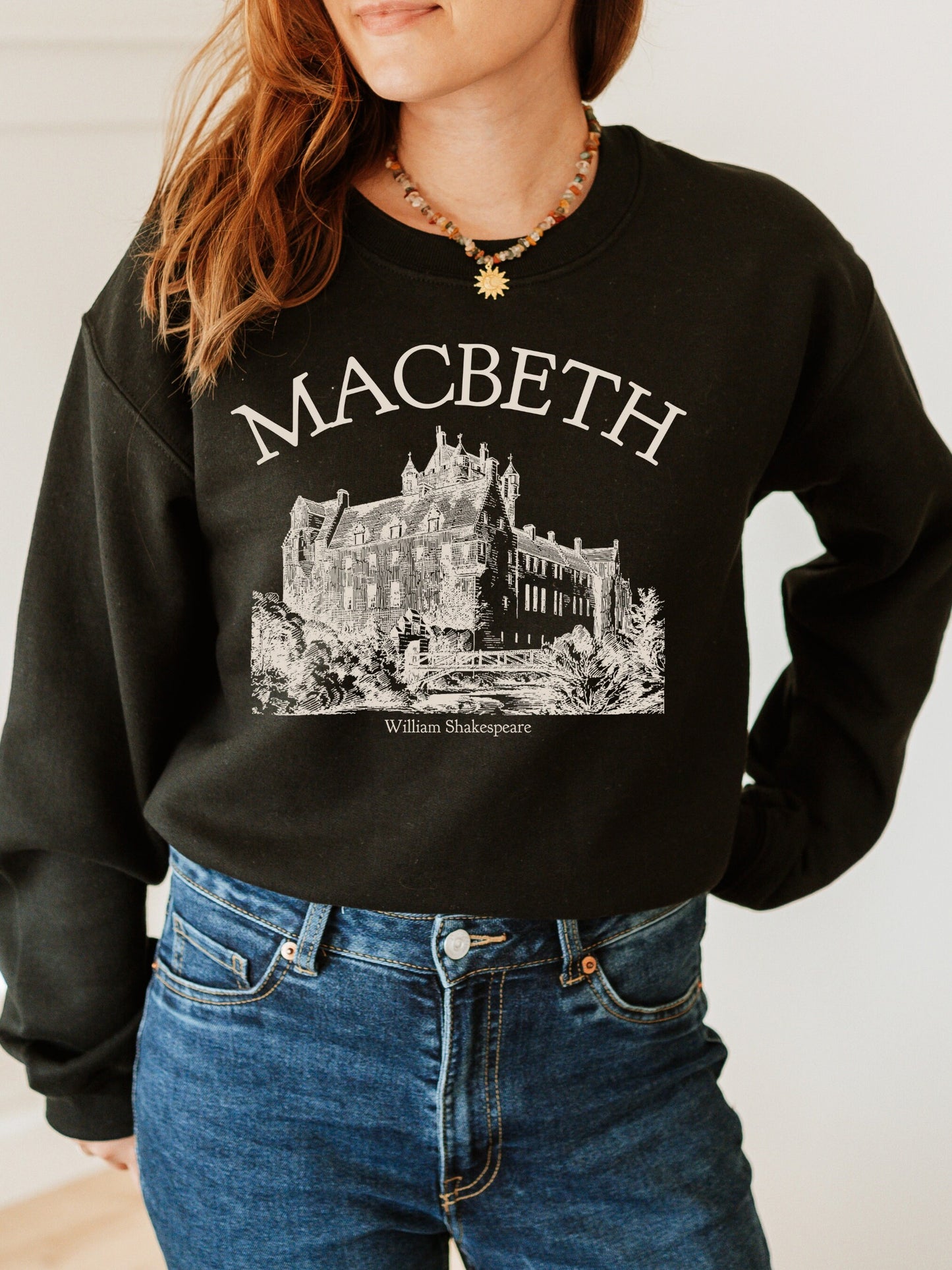 Shakespeare Macbeth Castle Bookish Sweatshirt * Literature Literary Shirt * Book Lover Bookworm Christmas Gift * Poet Light Dark Academia