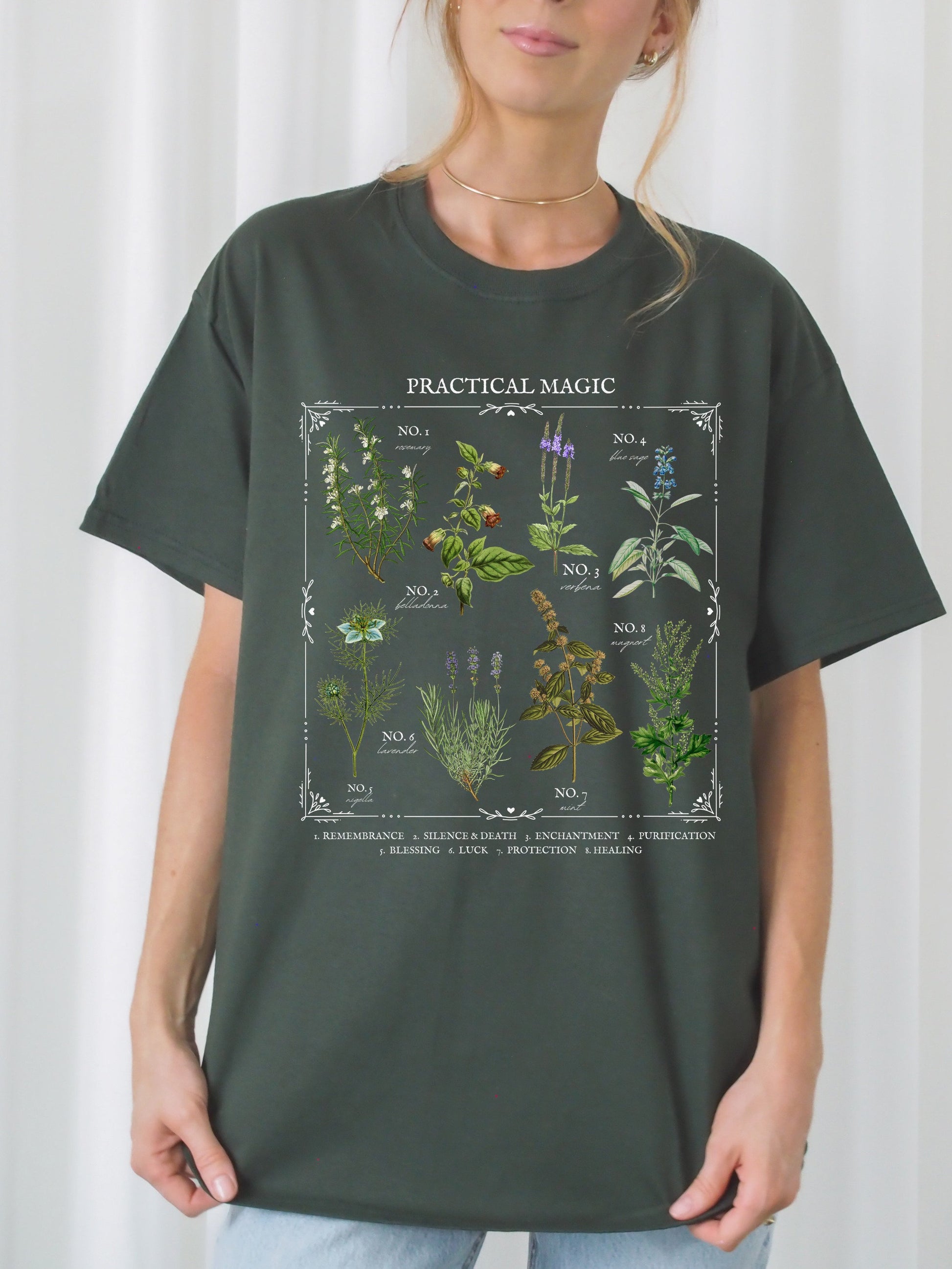 Practical Magic Flower Herb Chart Tee Shirt Tshirt * Owens Sisters Apothecary * Salt Lavender Rosemary * Witchy Mystical Botanical