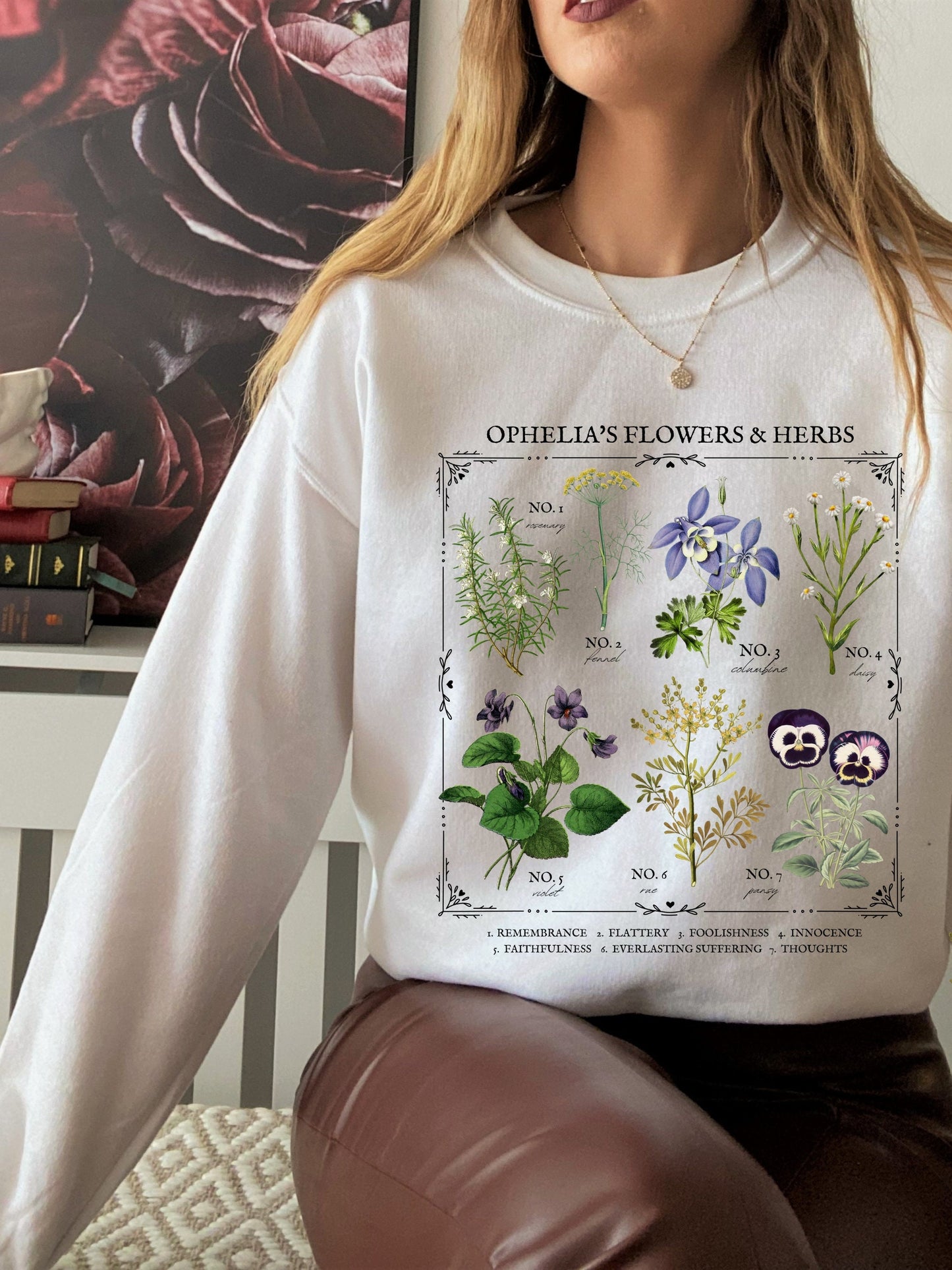 Shakespeare Hamlet Ophelia Literary Flower Chart Herbology Floral Sweatshirt Bookish Bookworm Gift Poet Literature Shirt Dark Academia Shirt