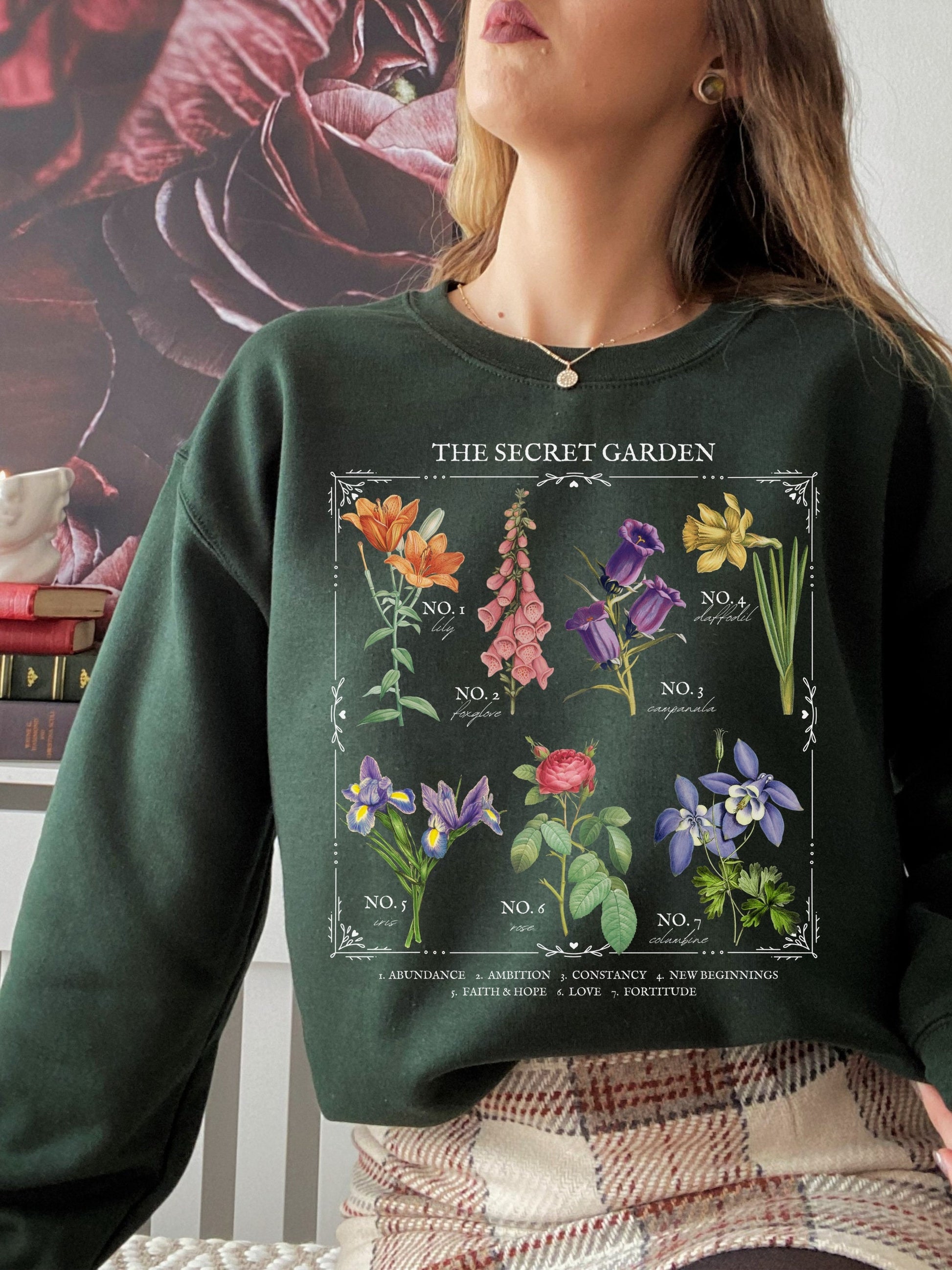 The Secret Garden Flower Chart Sweatshirt * Frances Hodgson Burnett * Language of Flowers Cottagecore Bookish Book Lover Literature Gift