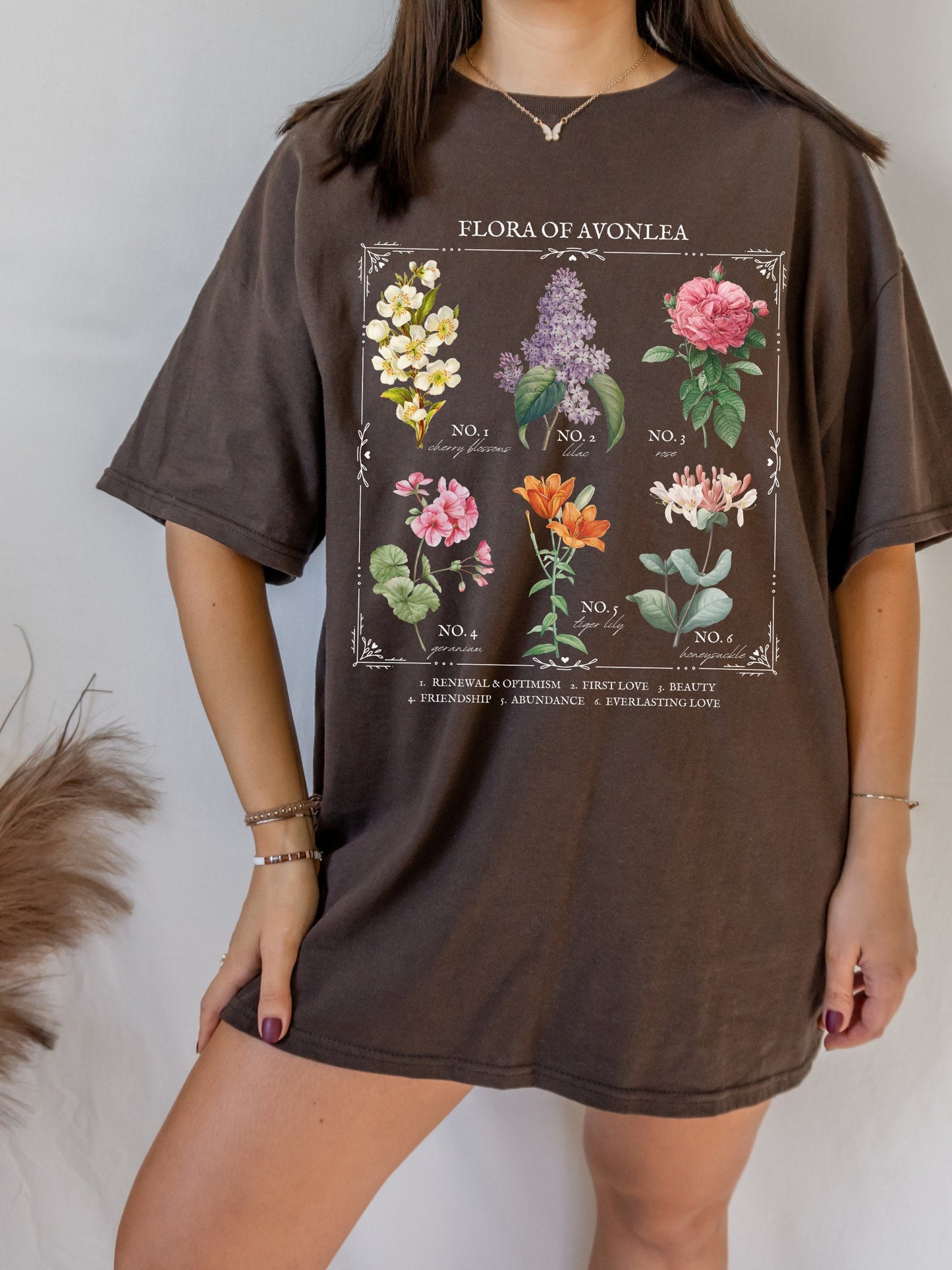 Anne of Green Gables Avonlea Literary Flower Chart Tee Shirt Tshirt Wild Flower Botanical Language of Flowers Cottagecore Bookish Lover Gift