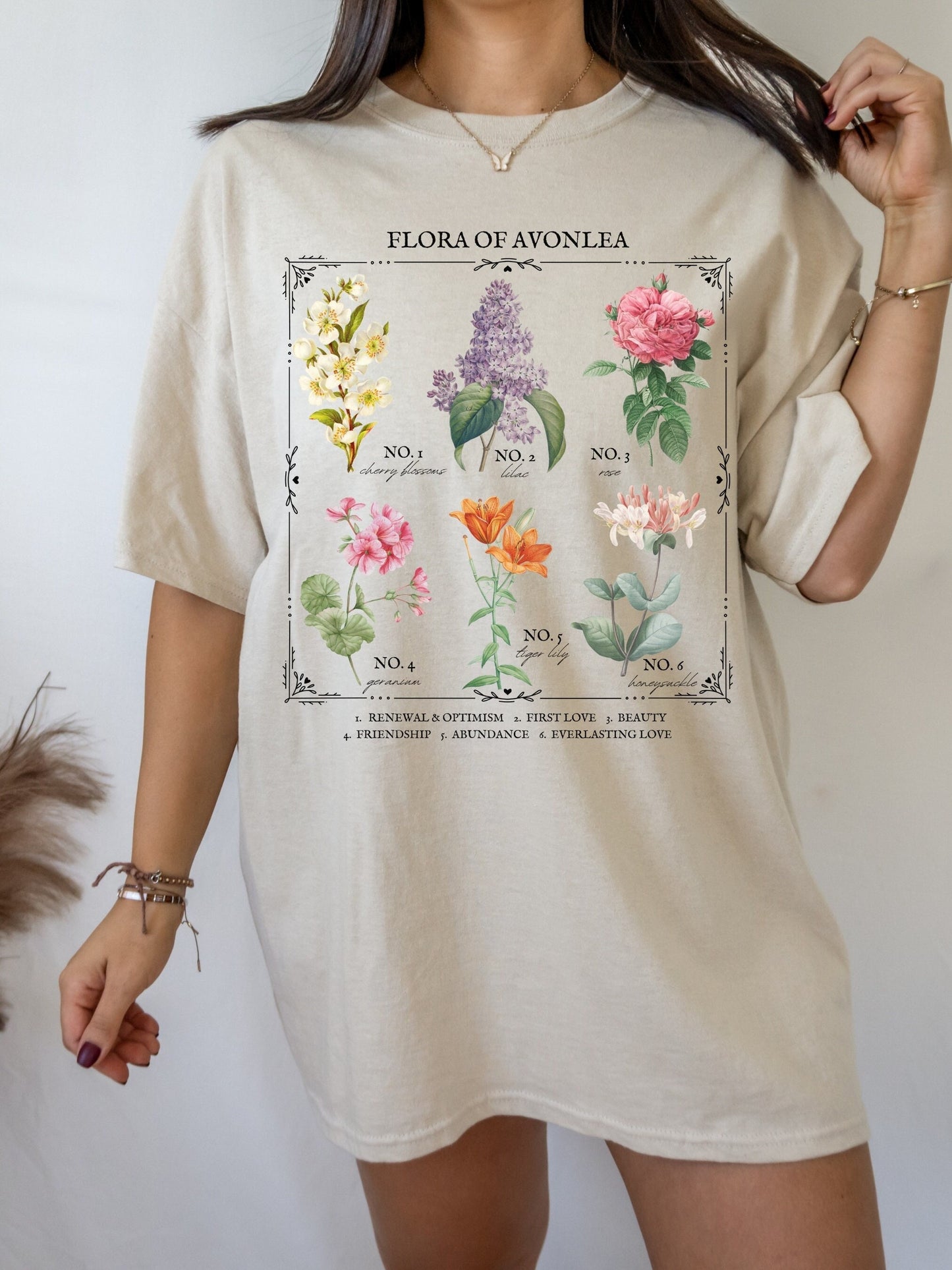 Anne of Green Gables Avonlea Literary Flower Chart Tee Shirt Tshirt Wild Flower Botanical Language of Flowers Cottagecore Bookish Lover Gift