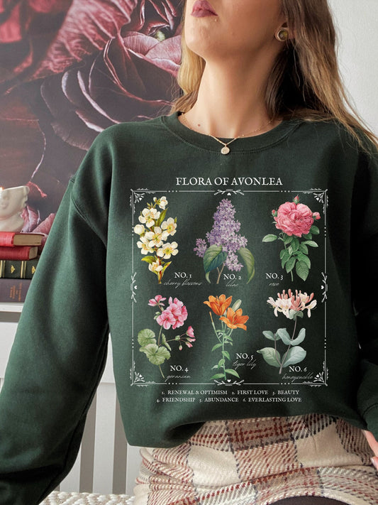 Anne of Green Gables Avonlea Literary Flower Chart Sweatshirt Wild Flower Botanical Language of Flowers Cottagecore Bookish Book Lover Gift