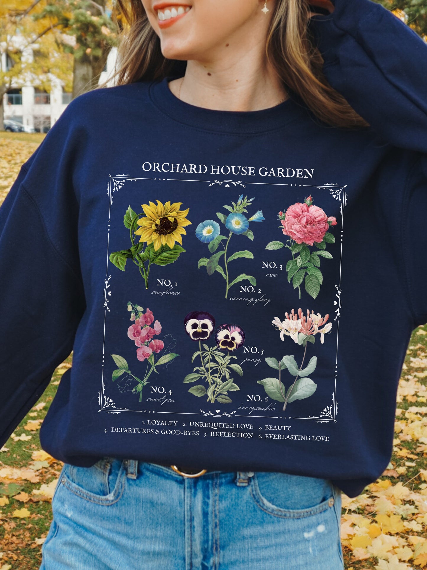 Little Women Literary Flower Chart Sweatshirt * March Sisters Orchard House Wild Flower Botanical Language of Flowers Cottagecore Academia