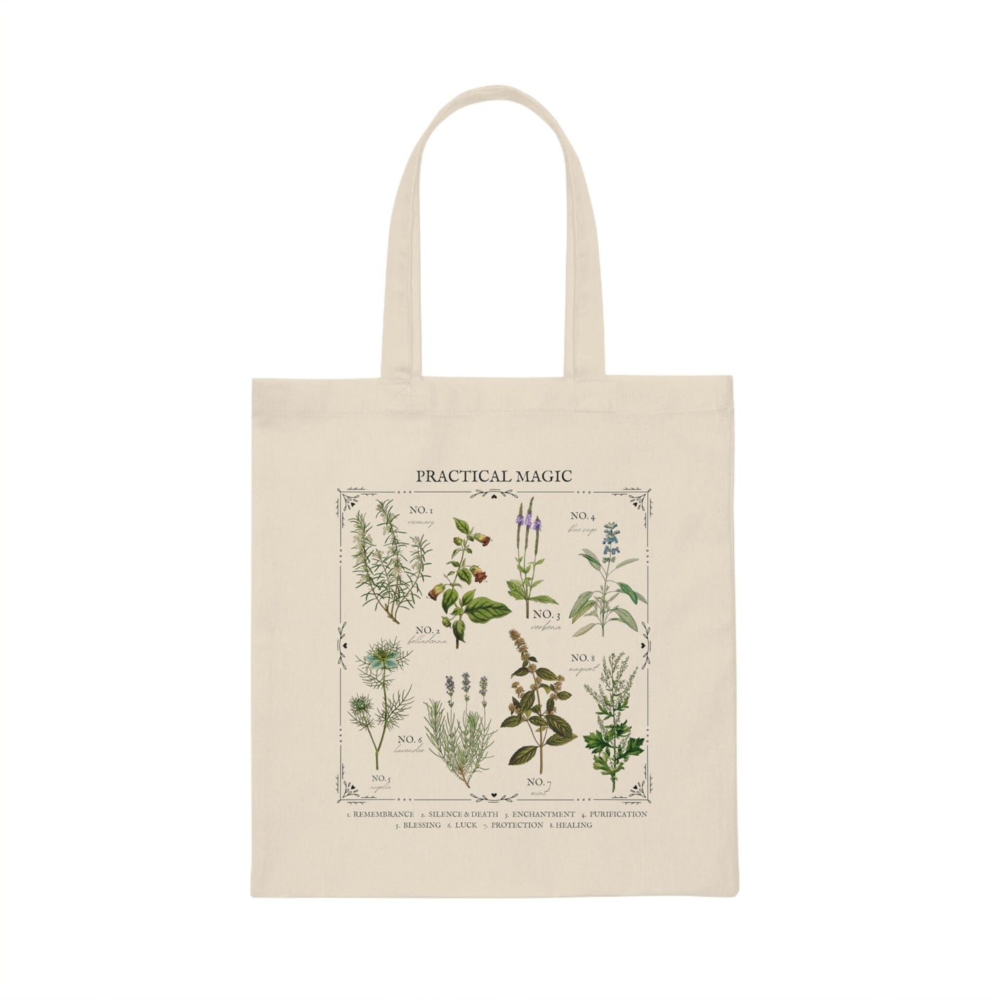 Practical Magic Flower Herb Chart Botanical Wild Flower Tote Bag * Owens Sisters Apothecary * Salt Lavender Rosemary * Midnight Margaritas