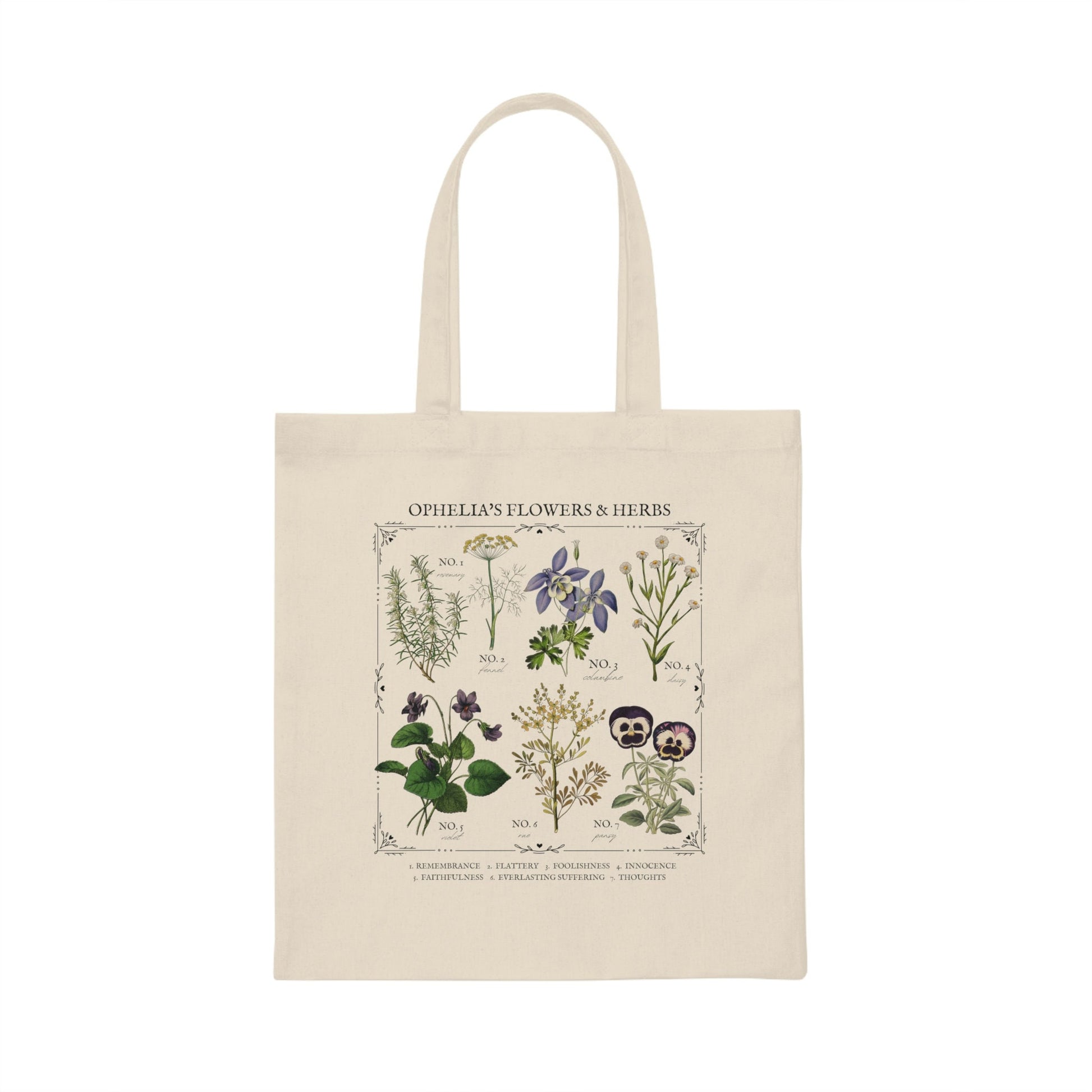 Shakespeare Hamlet Ophelia Flower Chart Herbology Floral Tote Book Bag * Bookish Bookworm Gift * Poet Literature Shirt * Dark Academia