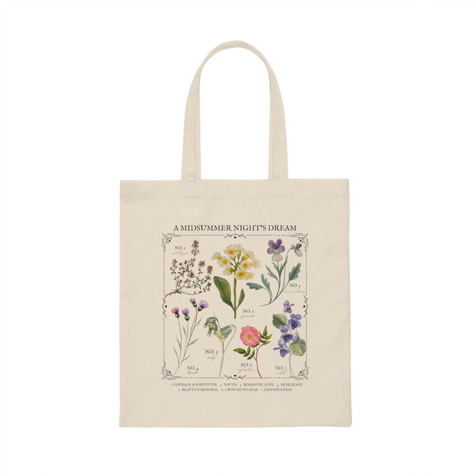 Shakespeare Midsummer Night's Dream Flower Chart Herbology Floral Tote Book Bag * Bookish Bookworm Gift * Poet Literature Shirt