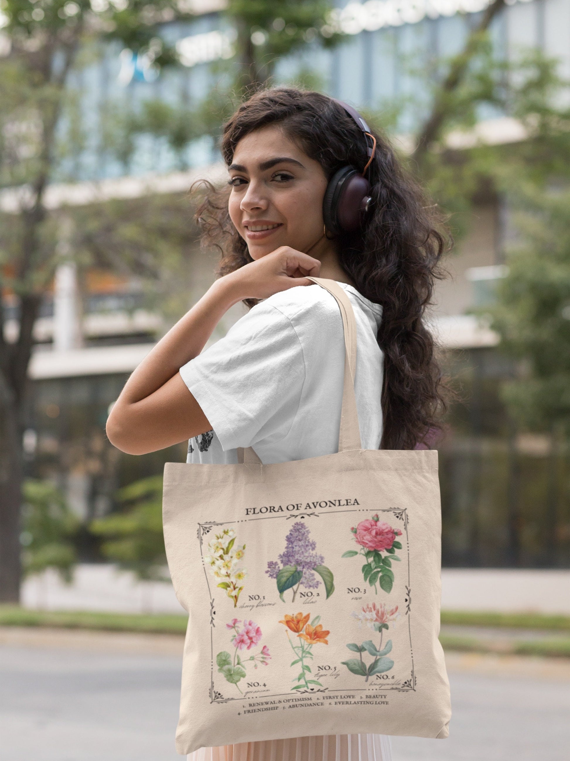 Anne of Green Gables Avonlea Literary Flower Chart Market Tote Bag Wild Flower Botanical Language of Flowers Cottagecore Bookish Lover Gift