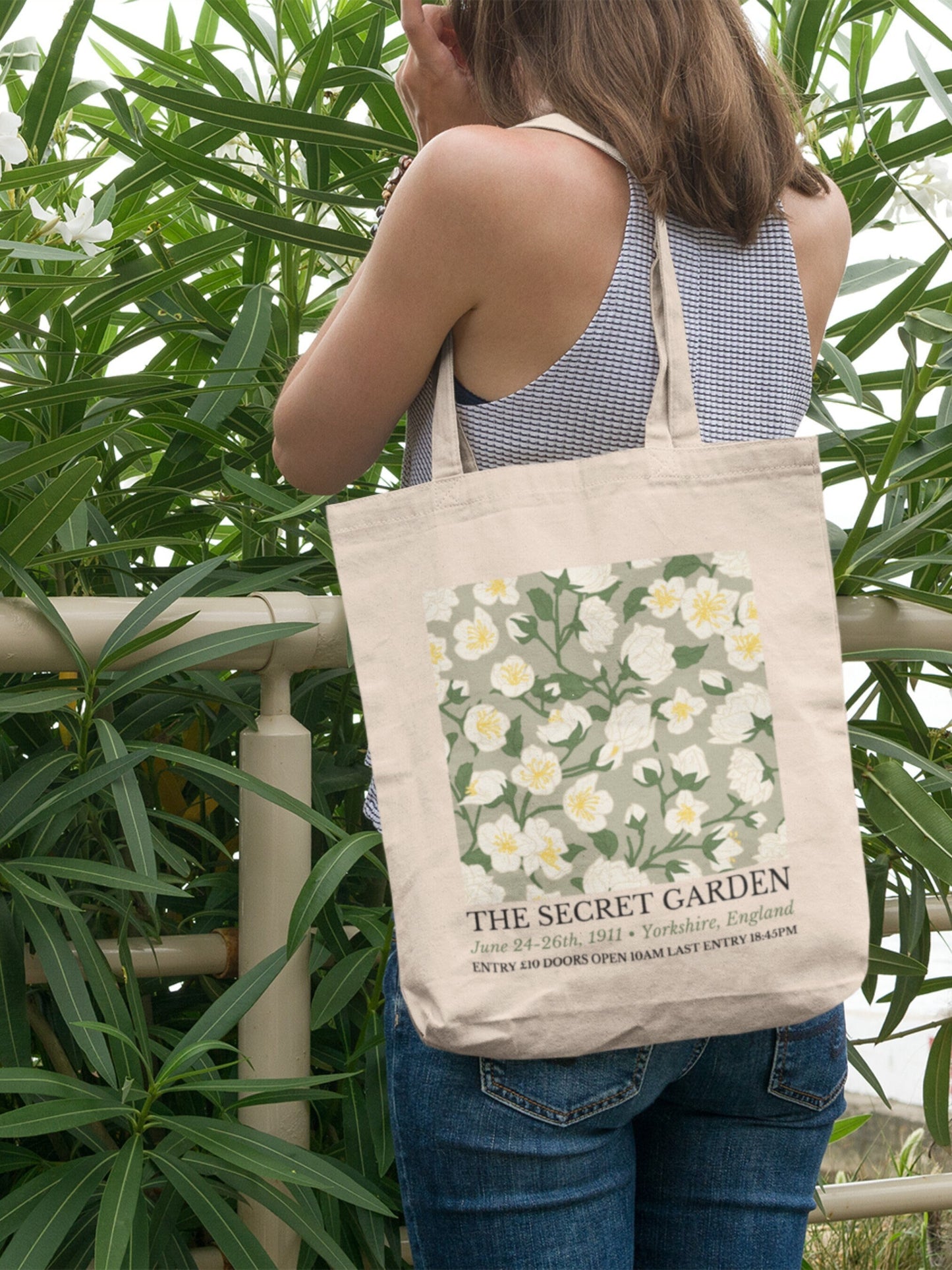 The Secret Garden Flower Market Show Tote Book Bag * Dark Cottagecore Light Academia Fairycore Goblincore * Botanical Herbology Flower Print