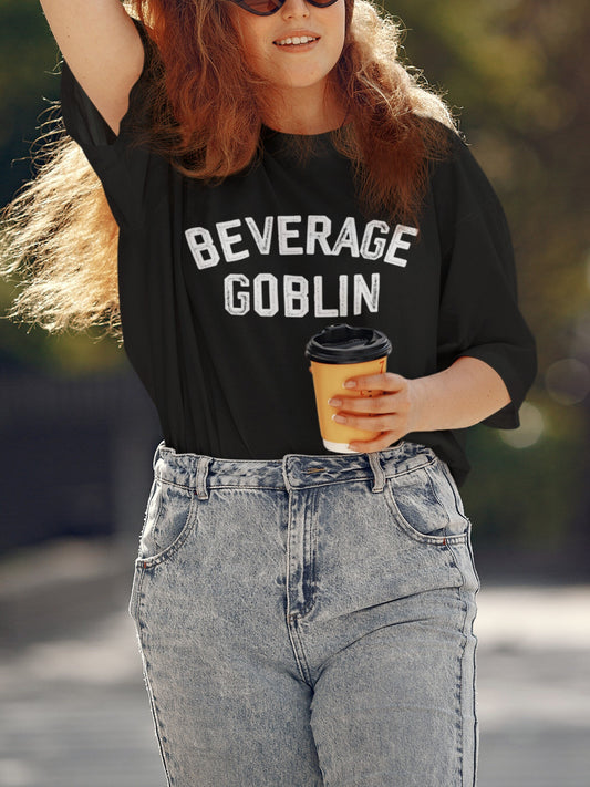 Beverage Goblin Varsity Tshirt * Holiday Birthday Gift Idea for Her * Oversized Graphic Trendy Tee Shirt * Gamer Gift * Coffee Wine Lover