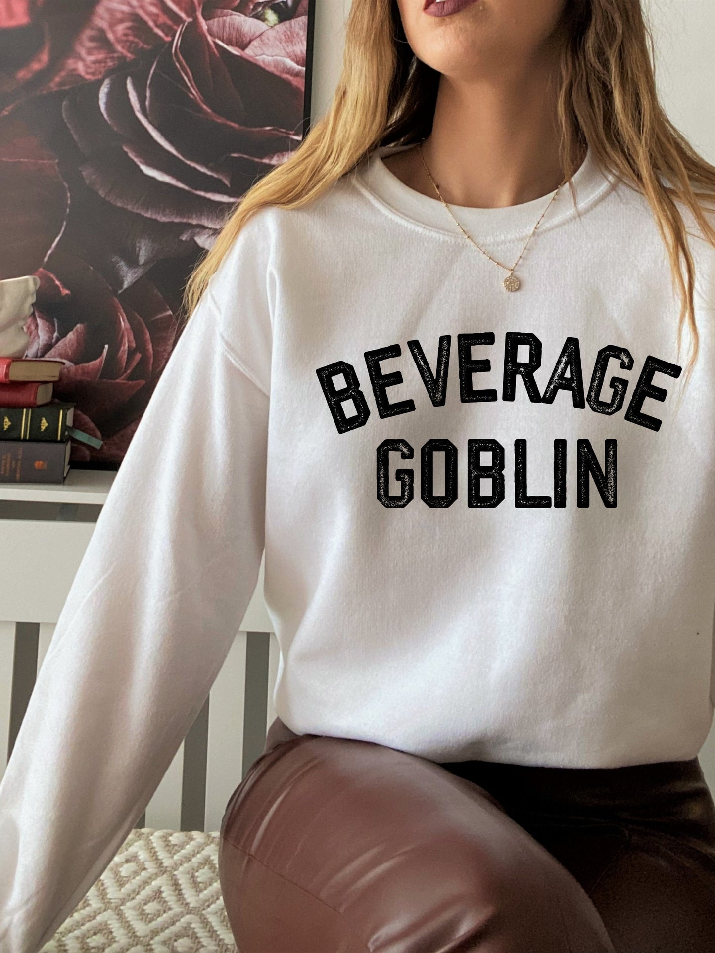 Beverage Goblin Varsity Sweatshirt * Holiday Birthday Gift Idea for Her * Oversized Graphic Trendy Sweatshirt * Gamer Gift Coffee Wine Lover