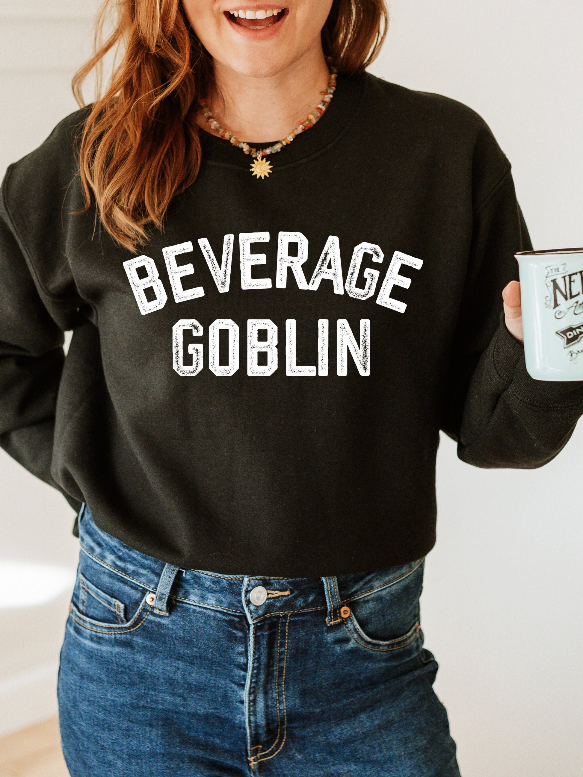 Beverage Goblin Varsity Sweatshirt * Holiday Birthday Gift Idea for Her * Oversized Graphic Trendy Sweatshirt * Gamer Gift Coffee Wine Lover