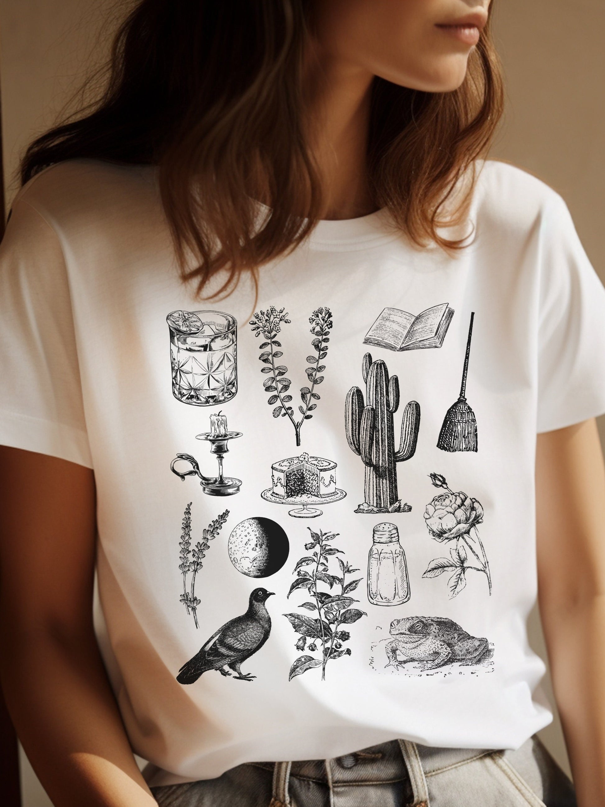 Practical Magic Icons Chart Subtle Book Tee Shirt Tshirt * Owens Apothecary * Salt Lavender Rosemary * Witchy Botanical * Midnight Margarita