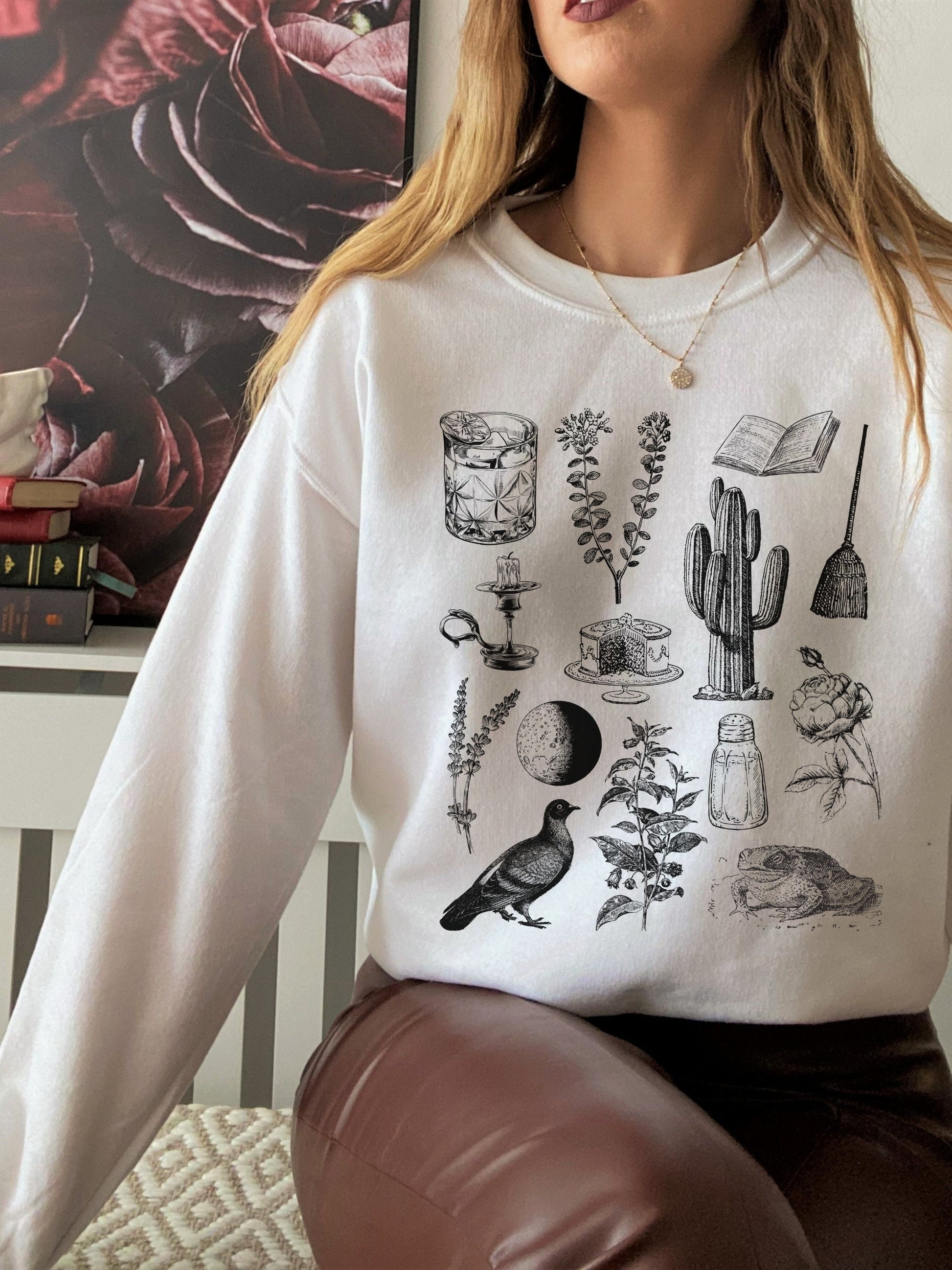 Practical Magic Icons Chart Subtle Book Sweatshirt * Owens Apothecary * Salt Lavender Rosemary * Witchy Botanical * Midnight Margarita