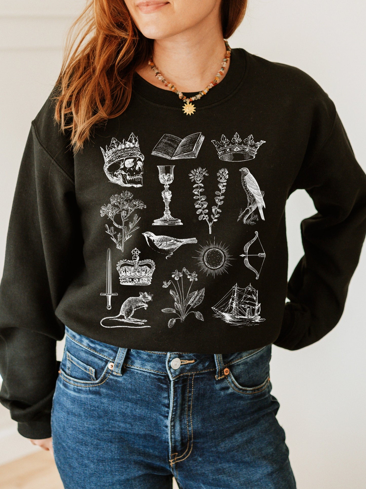 Shakespeare Hamlet Icons Chart Herbology Sweatshirt * Bookish Reader Bookworm Gift * Poet Literature Shirt * Dark Academia Cottagecore