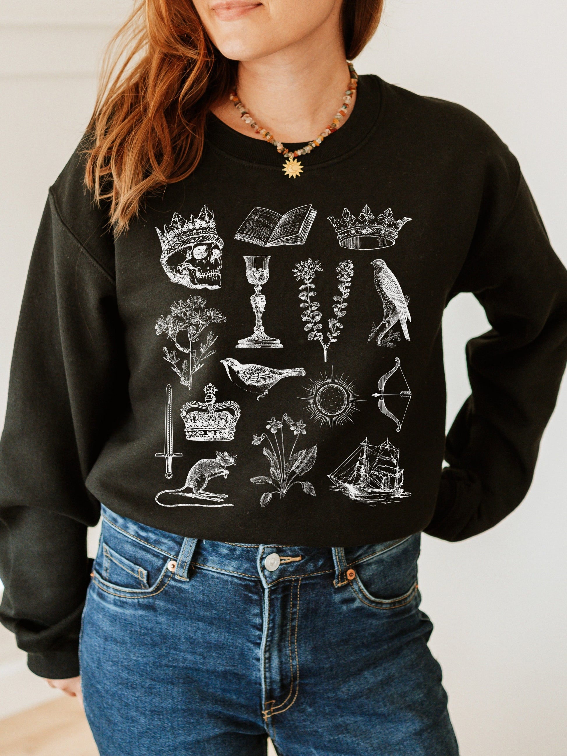 Shakespeare Hamlet Icons Chart Herbology Sweatshirt * Bookish Reader Bookworm Gift * Poet Literature Shirt * Dark Academia Cottagecore