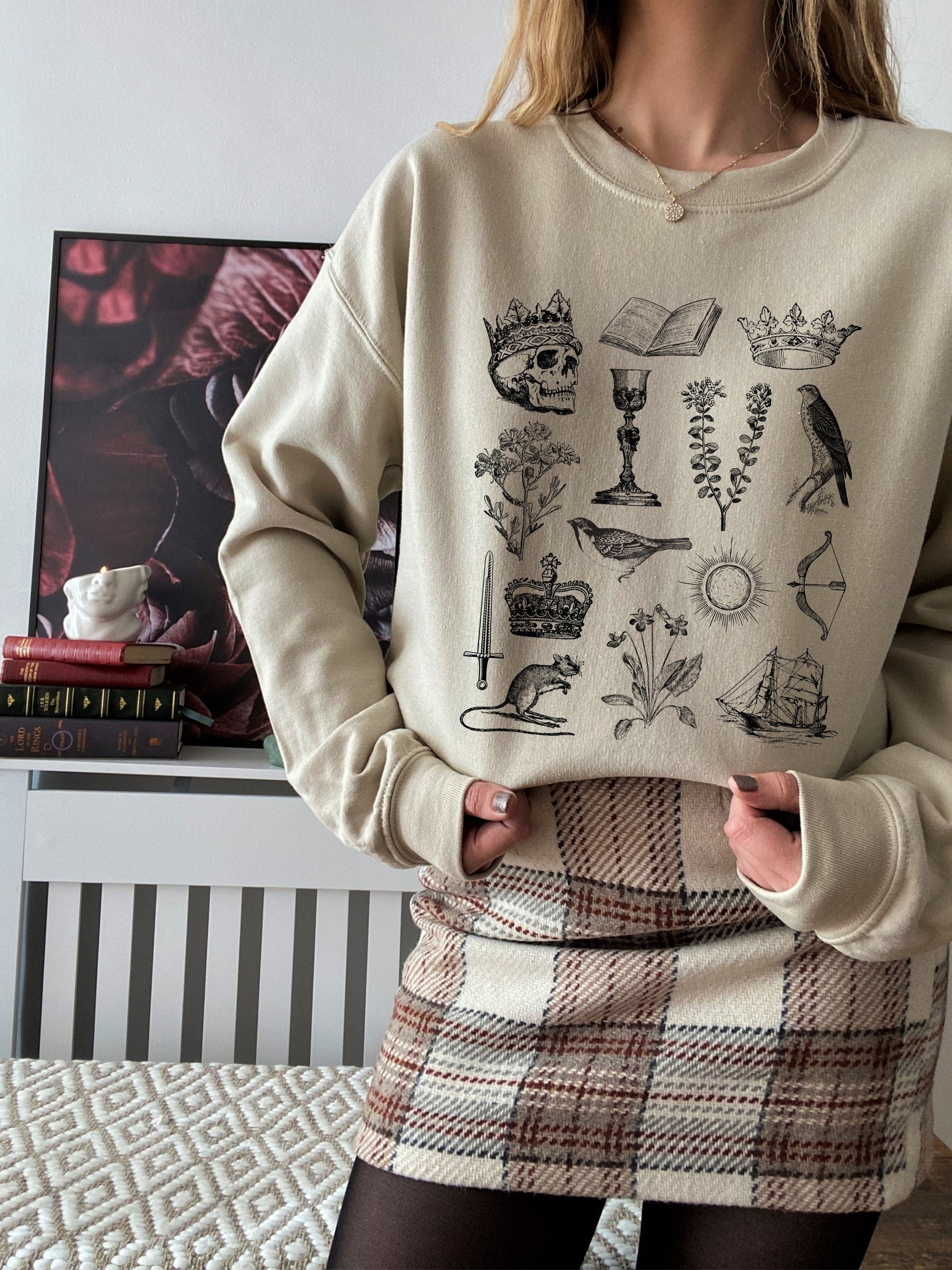 Shakespeare Hamlet Icons Chart Herbology Sweatshirt * Bookish Reader Bookworm Gift * Poet Literature Shirt * Dark Academia Cottagecore