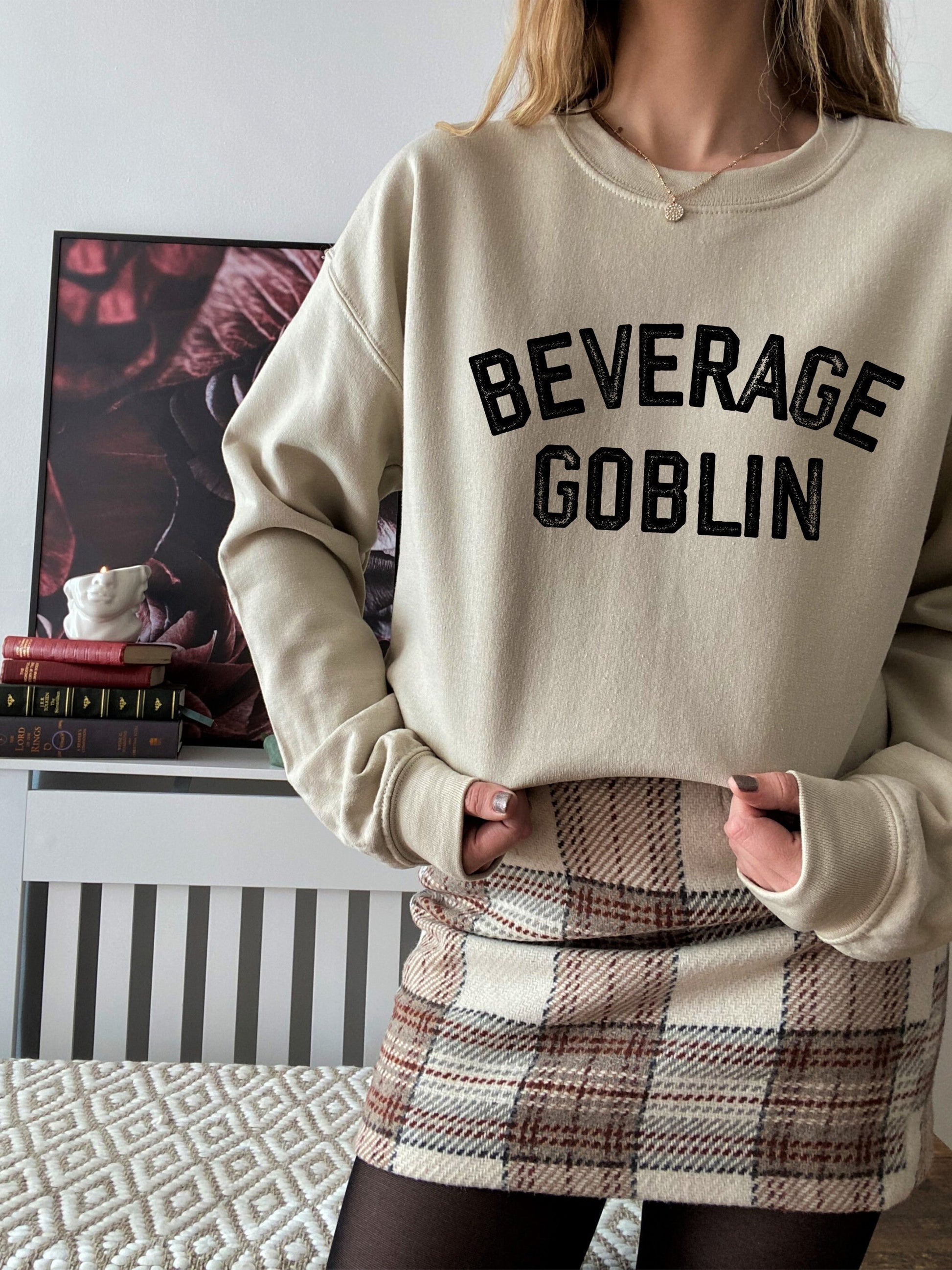 Beverage Goblin Varsity Sweatshirt * Holiday Birthday Gift Idea for Her * Oversized Graphic Trendy Sweatshirt * Gamer Gift Coffee Wine Lover