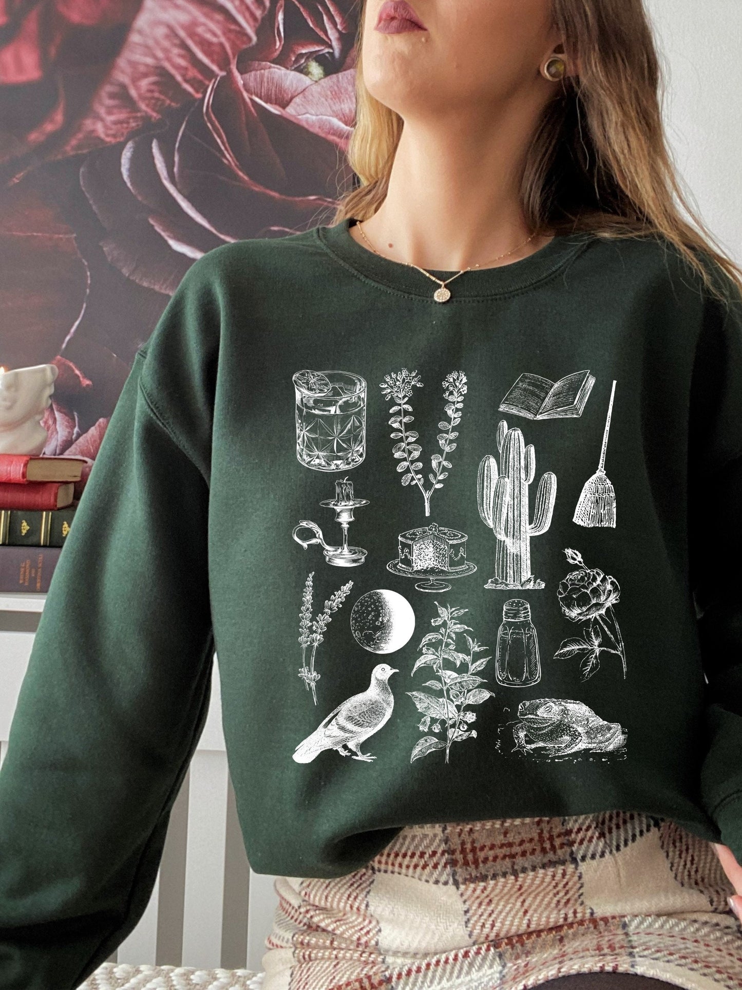 Practical Magic Icons Chart Subtle Book Sweatshirt * Owens Apothecary * Salt Lavender Rosemary * Witchy Botanical * Midnight Margarita