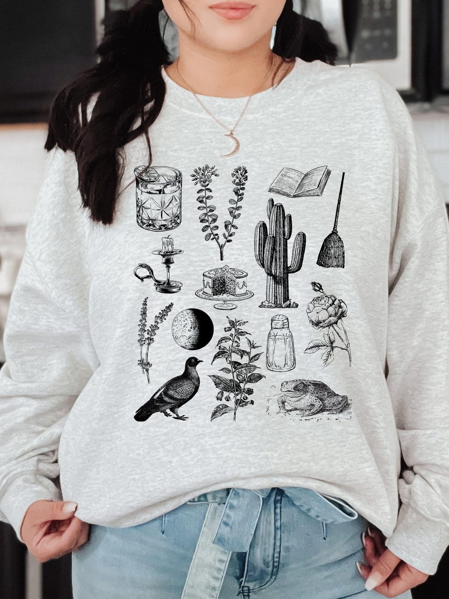 Practical Magic Icons Chart Subtle Book Sweatshirt * Owens Apothecary * Salt Lavender Rosemary * Witchy Botanical * Midnight Margarita