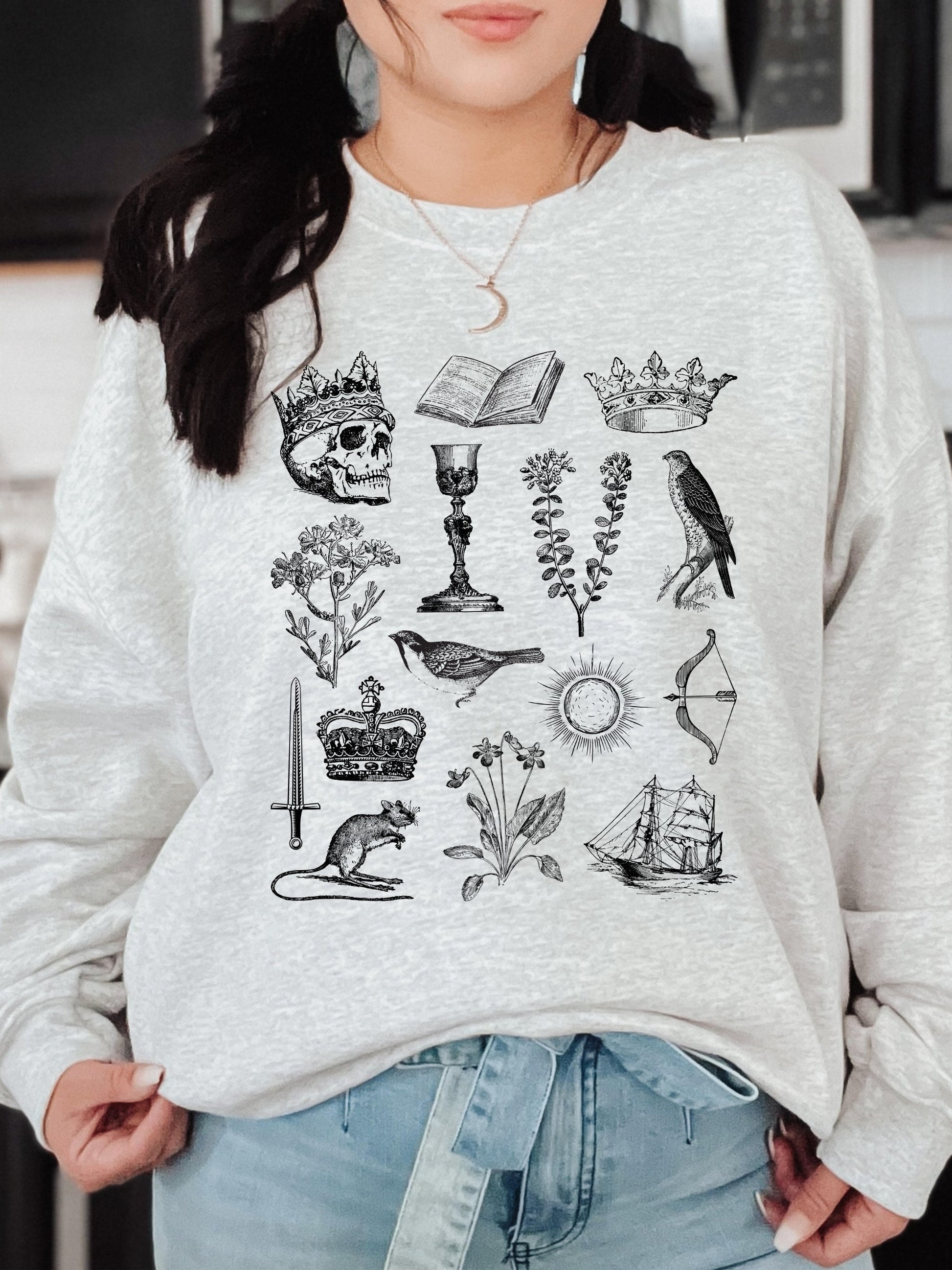 Shakespeare Hamlet Icons Chart Herbology Sweatshirt * Bookish Reader Bookworm Gift * Poet Literature Shirt * Dark Academia Cottagecore