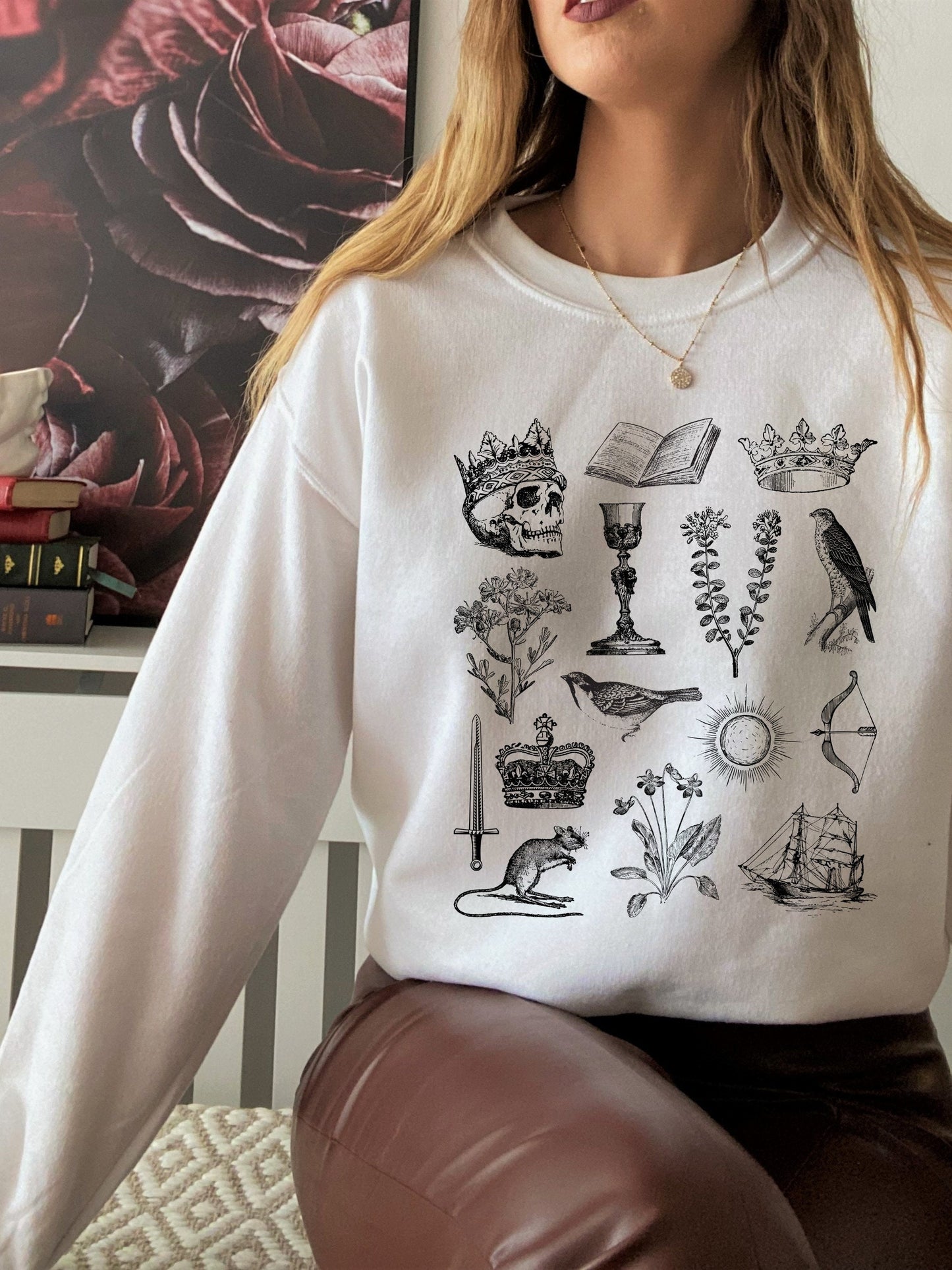 Shakespeare Hamlet Icons Chart Herbology Sweatshirt * Bookish Reader Bookworm Gift * Poet Literature Shirt * Dark Academia Cottagecore