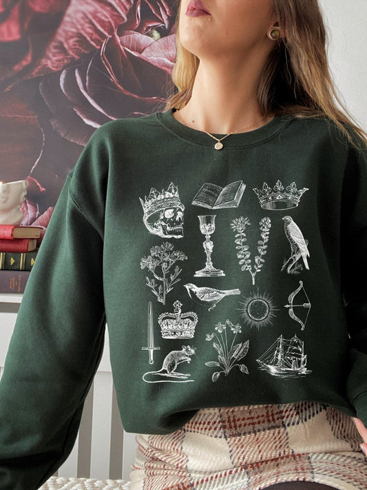 Shakespeare Hamlet Icons Chart Herbology Sweatshirt * Bookish Reader Bookworm Gift * Poet Literature Shirt * Dark Academia Cottagecore