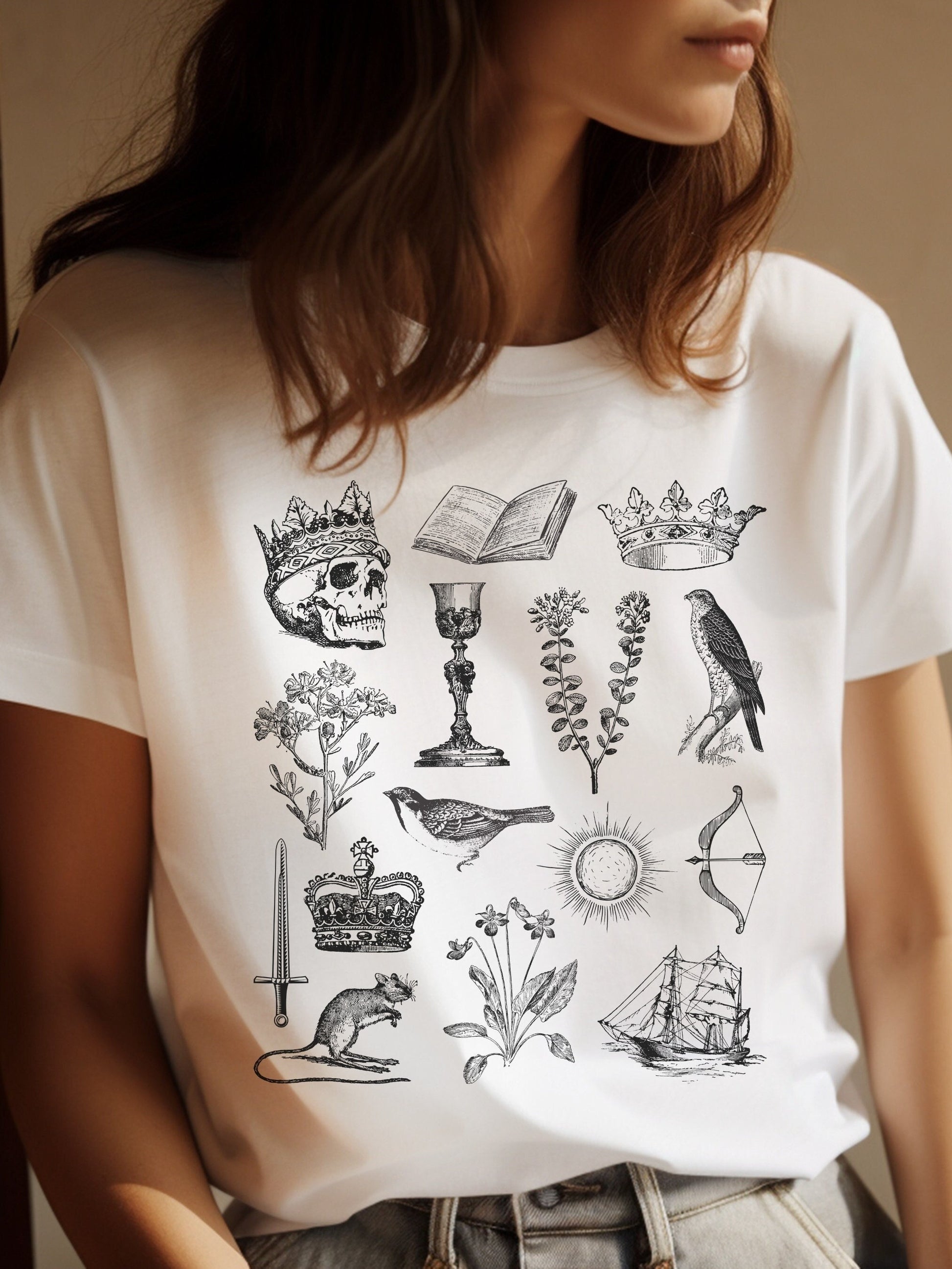 Shakespeare Hamlet Ophelia Icons Chart Herbology Tee Shirt Tshirt * Bookish Bookworm Gift * Poet Literature * Dark Academia Cottagecore