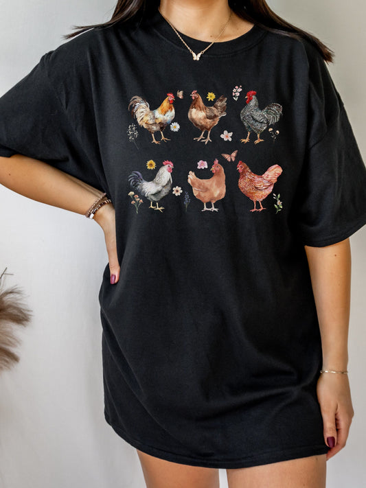 Cottagecore Chicken Lover Floral Watercolor Wildflower Tee Shirt Tshirt * Backyard Chicken Farm * Cute Birthday Christmas Gift for Her