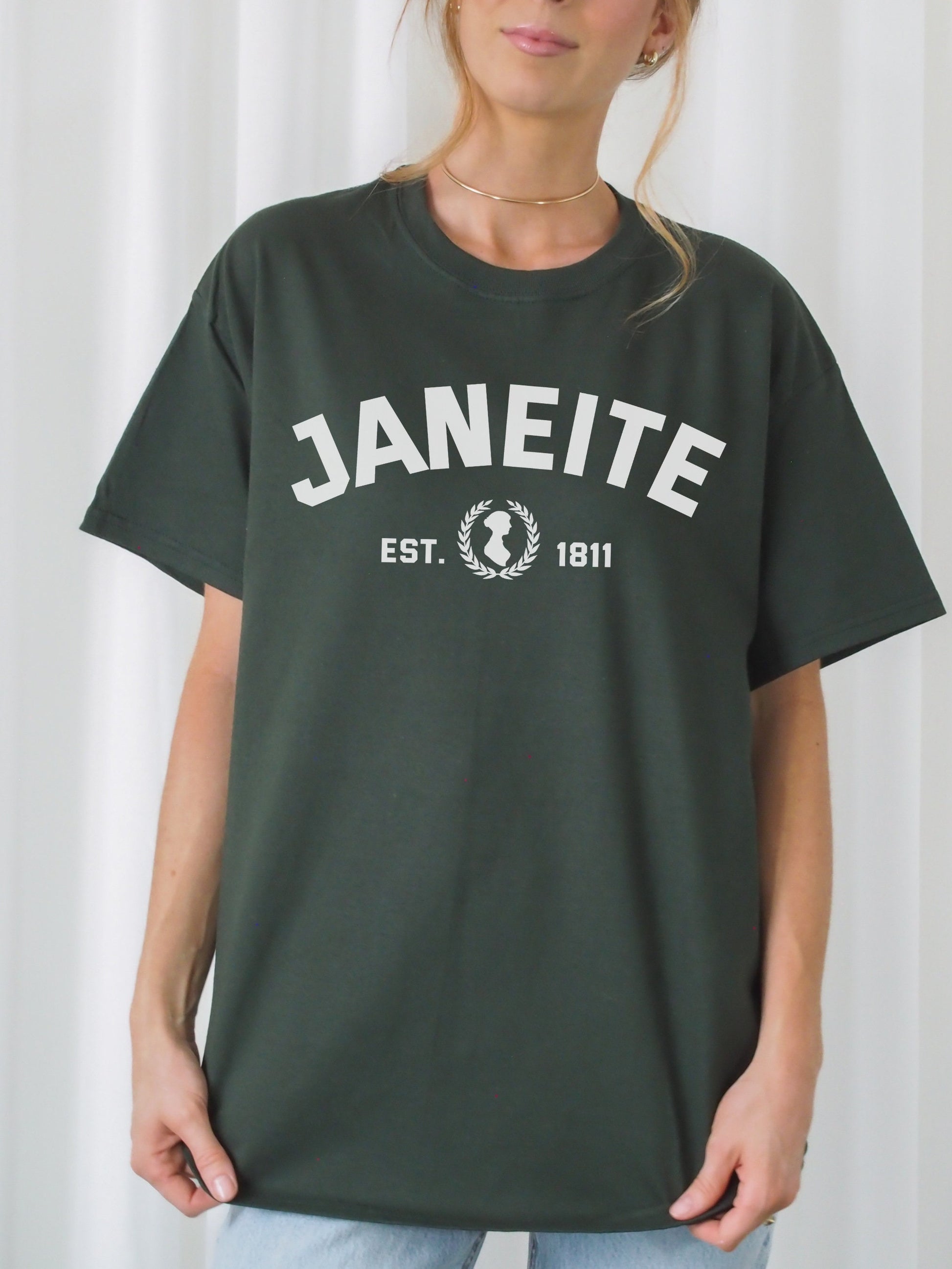 Janeite Jane Austen Varsity Tee Shirt * Pride and Prejudice * Literature Literary Bookworm Bookish Gift * Light Dark Academia Aesthetic