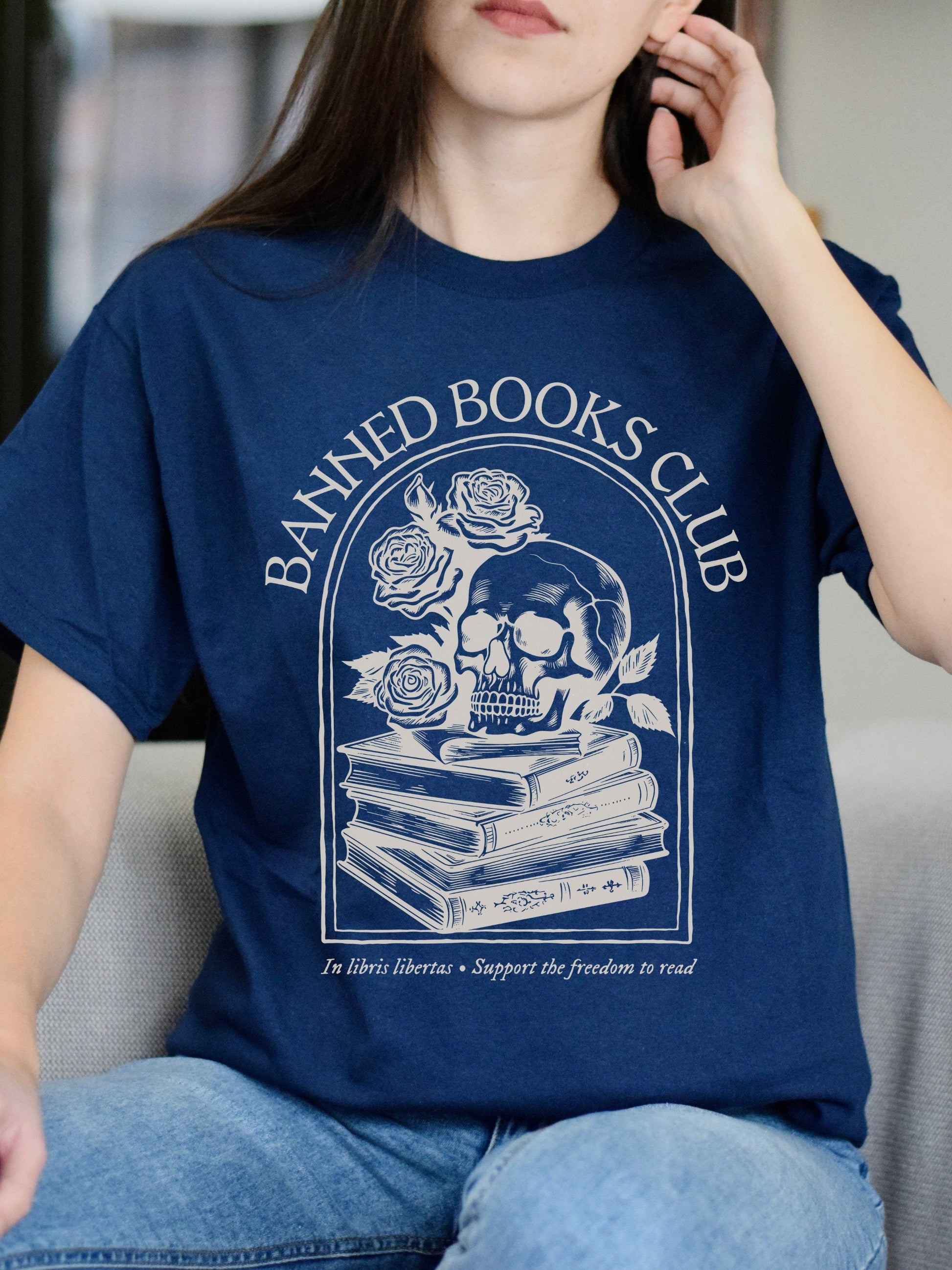 Banned books club in libris libertas dark academia tee shirt * bibliophile book lover with the banned reader library librarian teacher gift