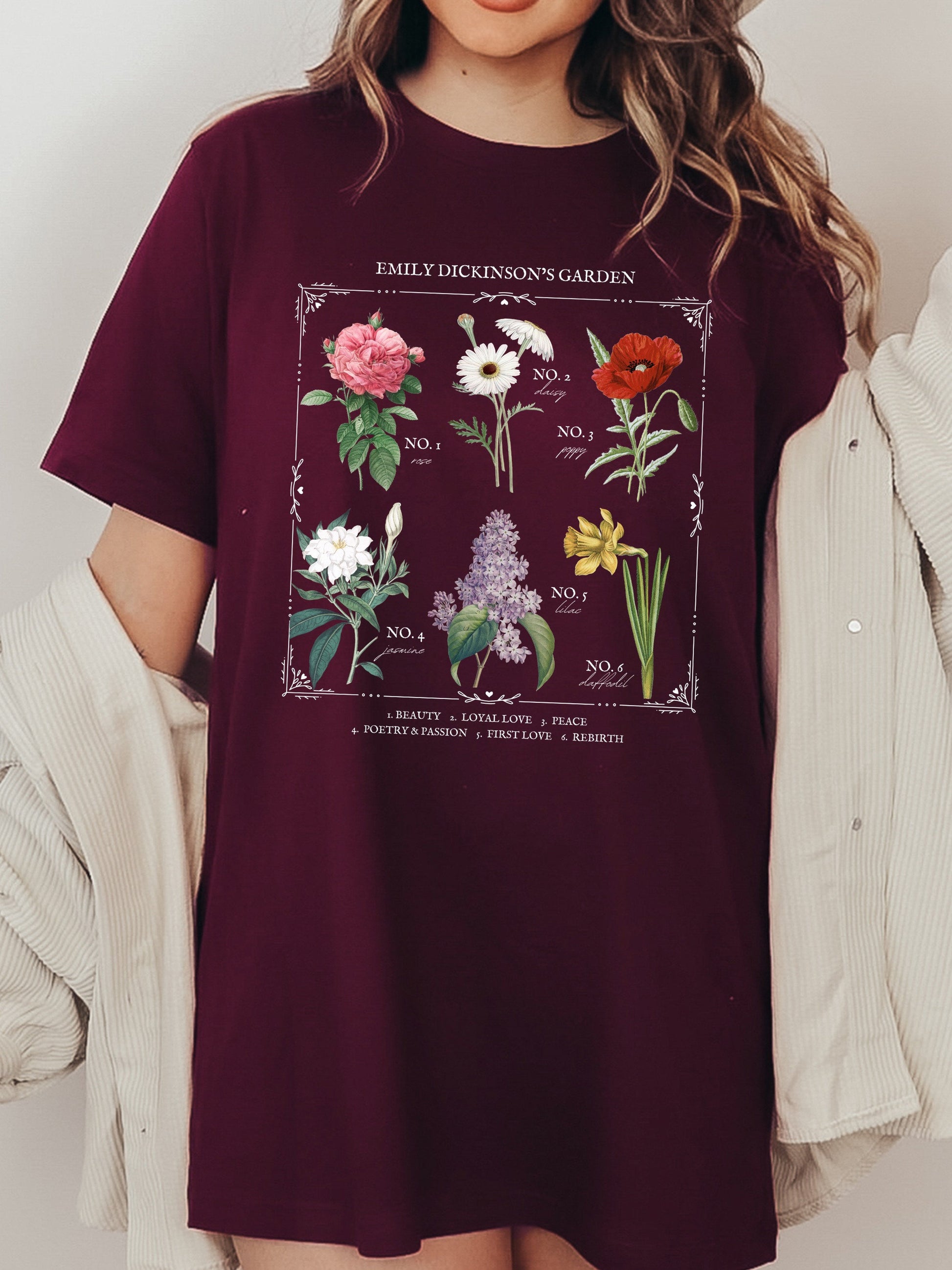 Emily Dickinson Garden Literary Flower Chart * Herbology Floral Tee Shirt Bookish Merch Bookworm Gift Poet Literature Shirt Dark Academia