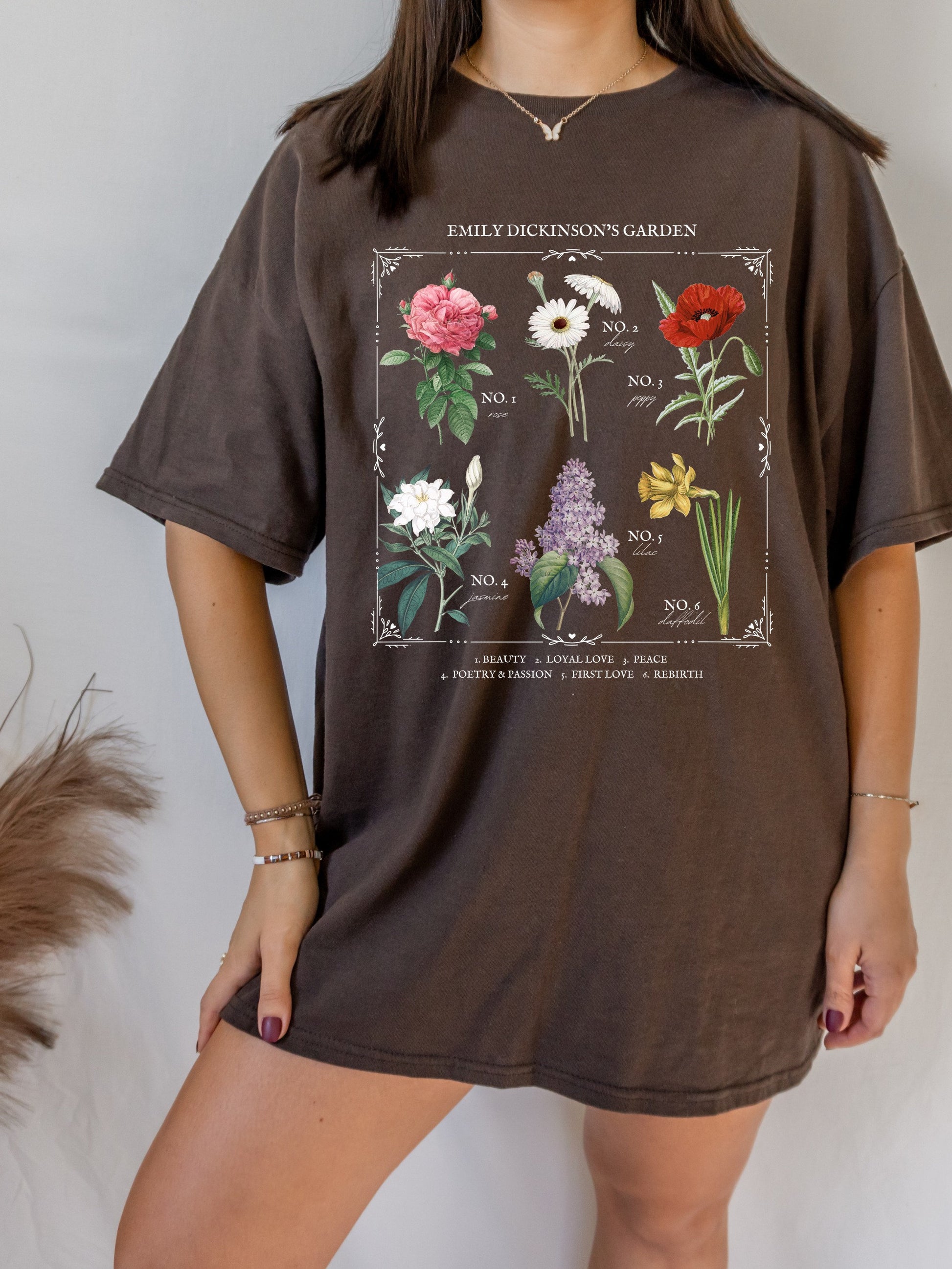 Emily Dickinson Garden Literary Flower Chart * Herbology Floral Tee Shirt Bookish Merch Bookworm Gift Poet Literature Shirt Dark Academia