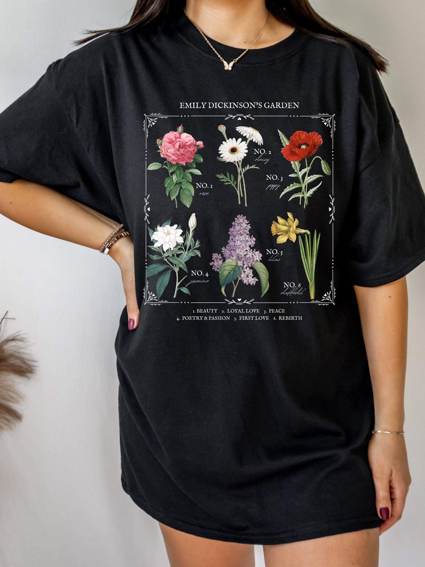 Emily Dickinson Garden Literary Flower Chart * Herbology Floral Tee Shirt Bookish Merch Bookworm Gift Poet Literature Shirt Dark Academia