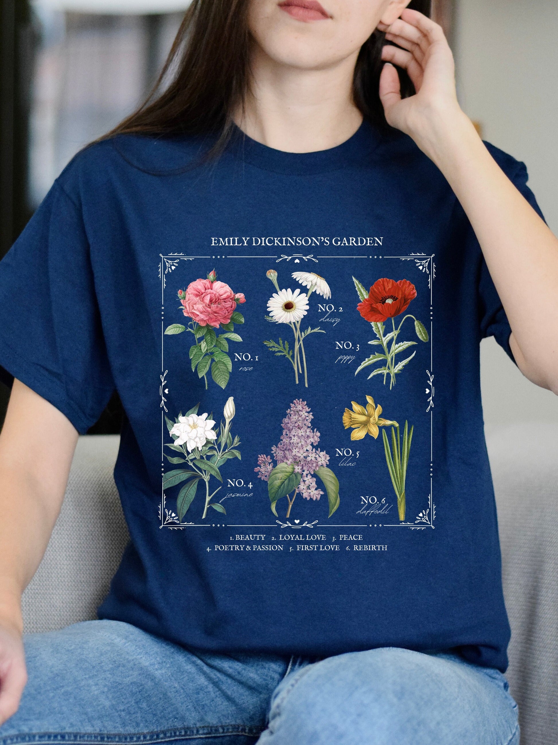 Emily Dickinson Garden Literary Flower Chart * Herbology Floral Tee Shirt Bookish Merch Bookworm Gift Poet Literature Shirt Dark Academia