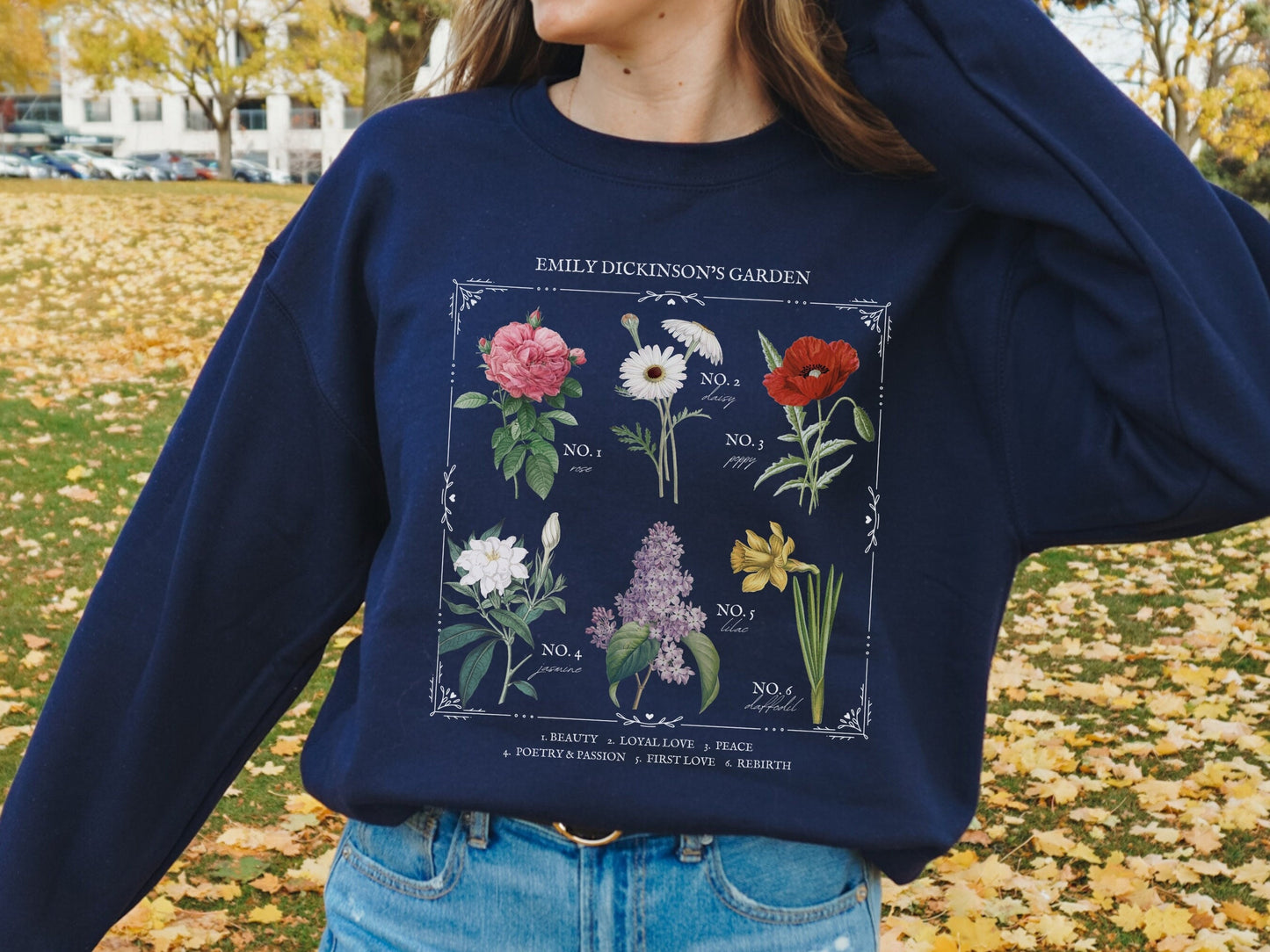 Emily Dickinson Garden Flower Chart Herbology Floral Sweatshirt * Bookish Merch Bookworm Gift Poet Literature Shirt Dark Academia Aesthetic