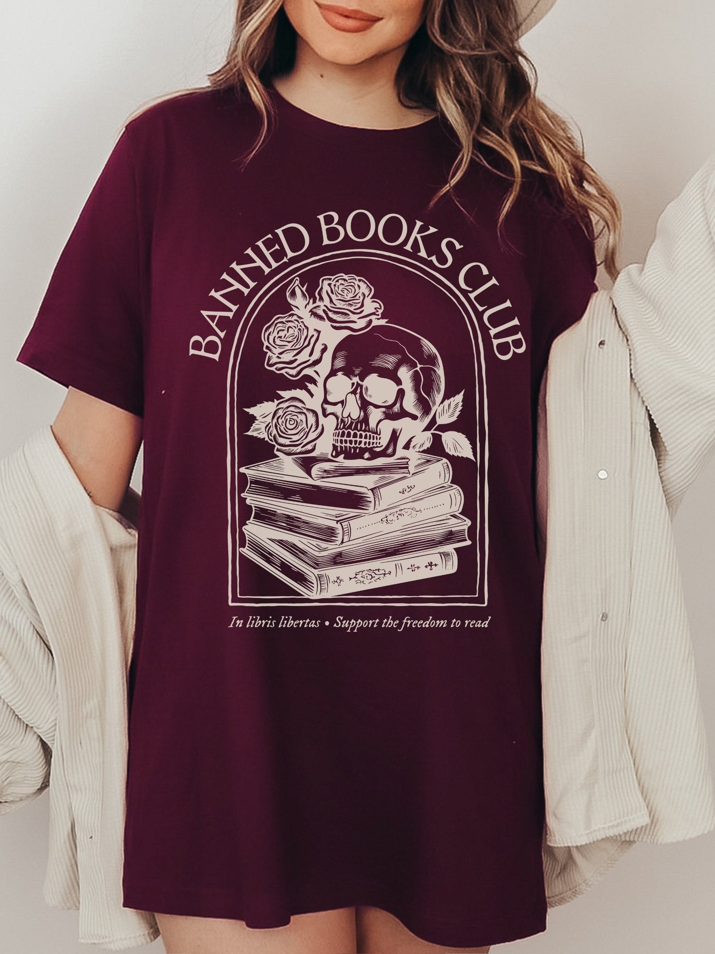 Banned books club in libris libertas dark academia tee shirt * bibliophile book lover with the banned reader library librarian teacher gift