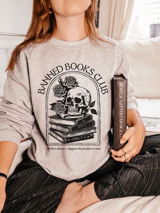 Banned books club in libris libertas dark academia sweatshirt * bibliophile book lover with the banned reader library librarian teacher gift