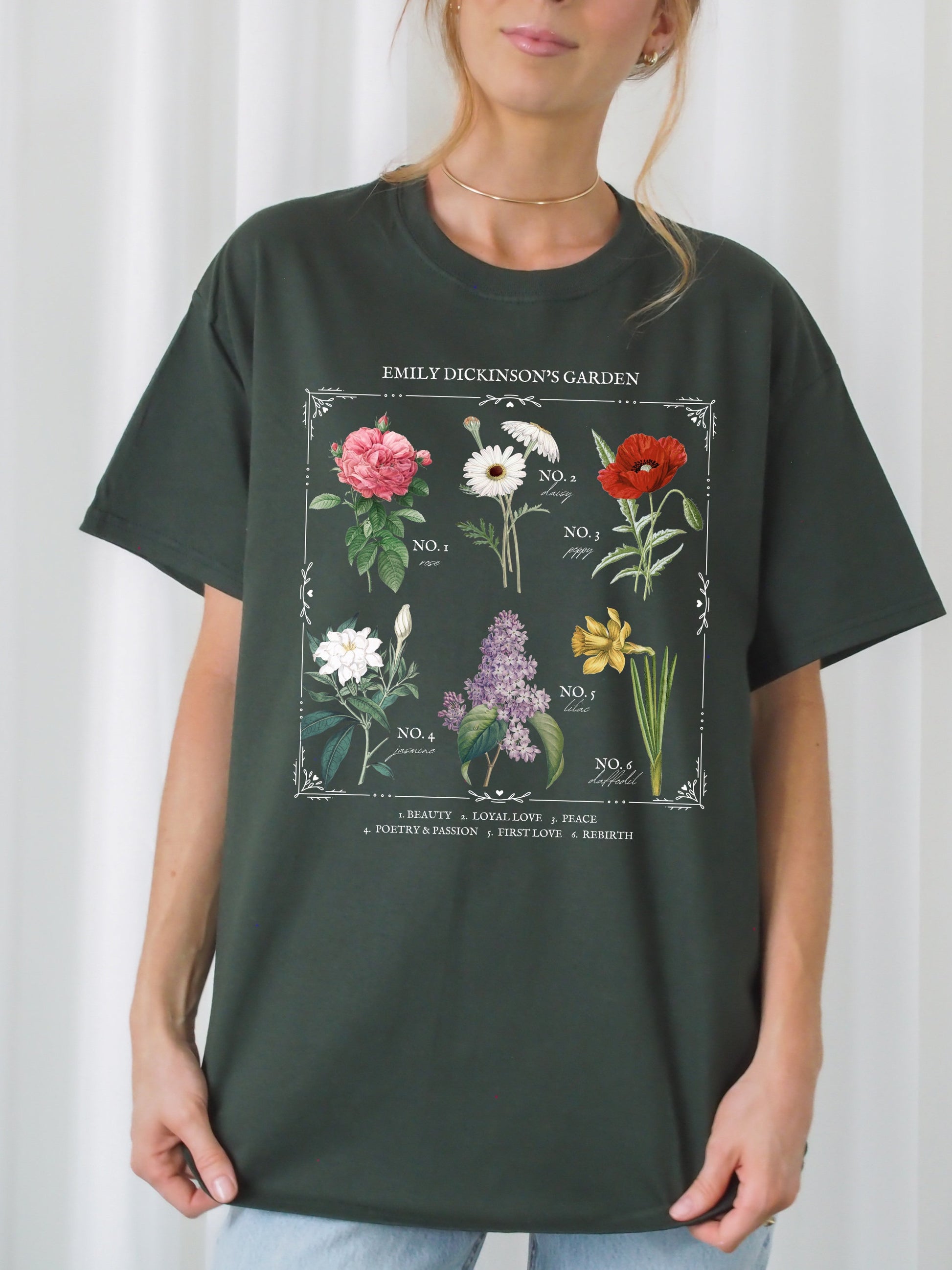 Emily Dickinson Garden Literary Flower Chart * Herbology Floral Tee Shirt Bookish Merch Bookworm Gift Poet Literature Shirt Dark Academia