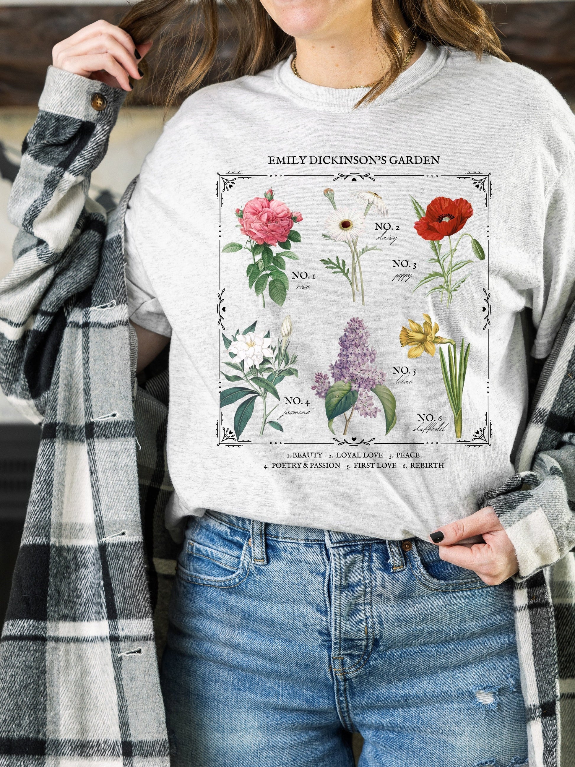 Emily Dickinson Garden Literary Flower Chart * Herbology Floral Tee Shirt Bookish Merch Bookworm Gift Poet Literature Shirt Dark Academia