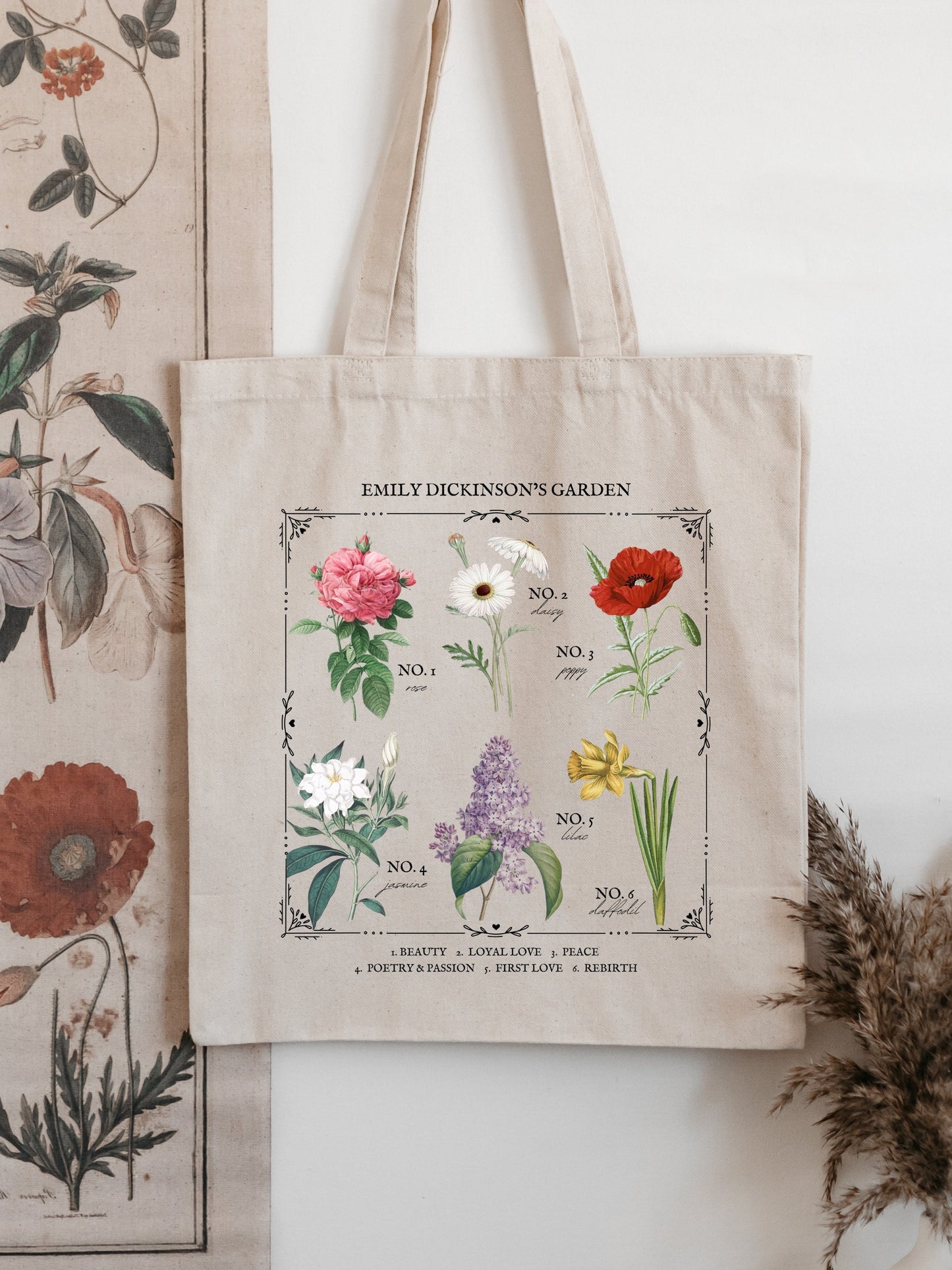 Emily Dickinson Garden Flower Chart Tote Book Bag